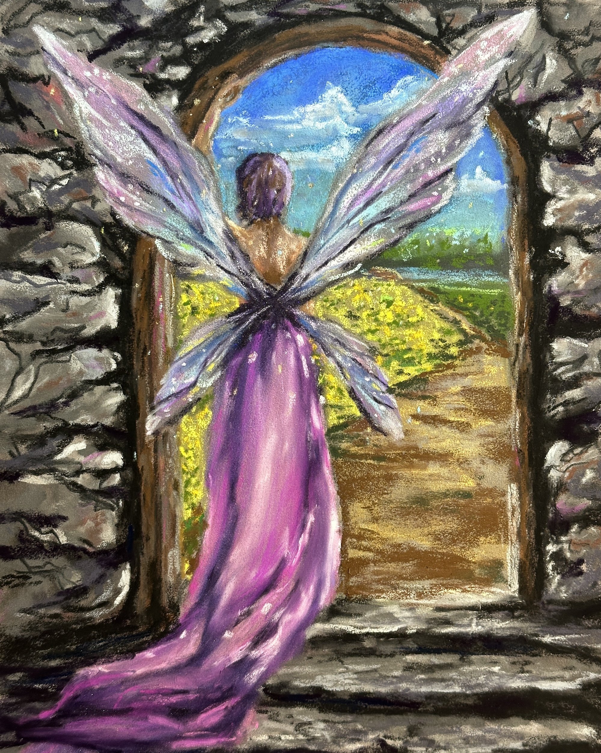 A Fairy Emerges $225 9 X 12" Soft pastels Framed