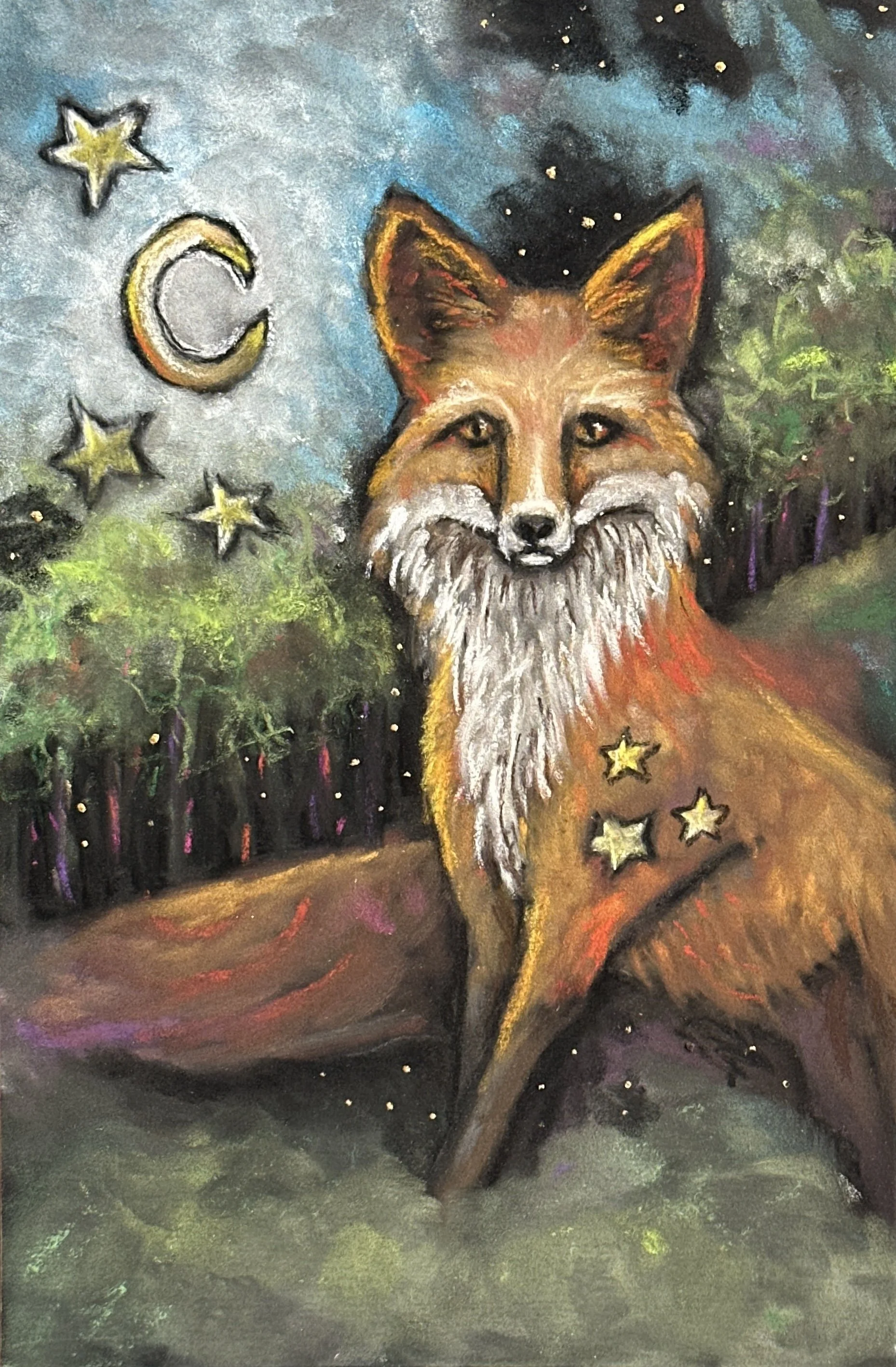 Fox in Moonlight $150 Soft pastels on 6 X 9" Matted to 8 X 10"