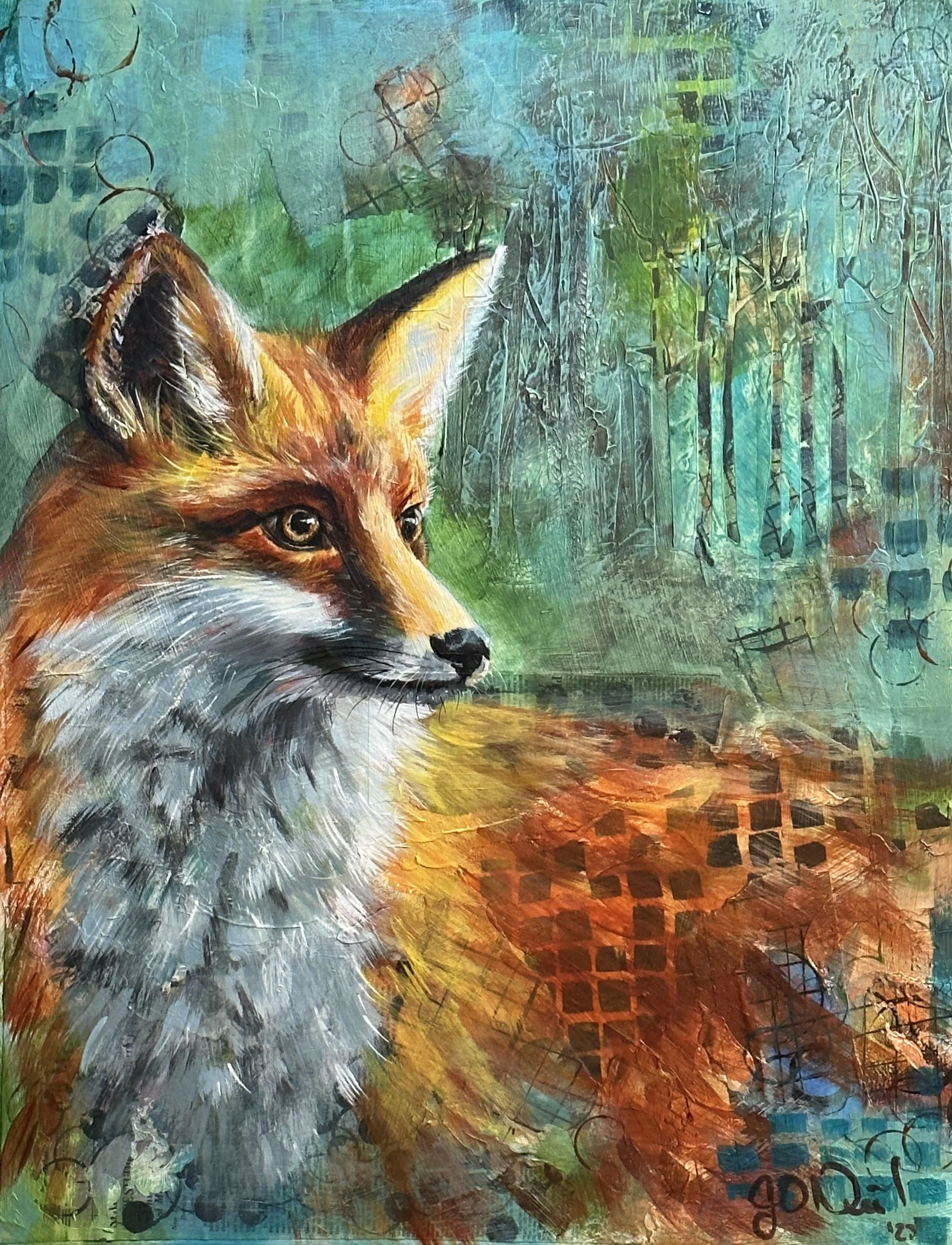 Foxy $275 • $350 Framed 14 X 18" Mixed Media on Premium paper
