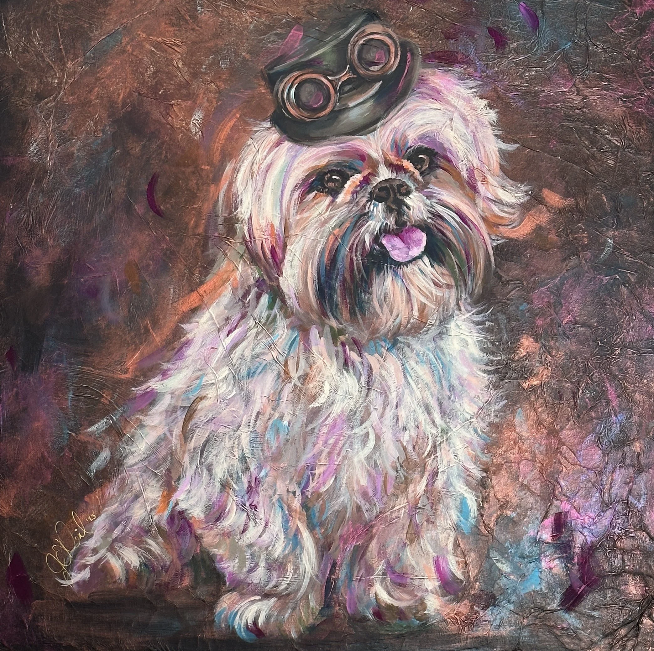 Steampunk Woofy $300 20 X 20" Mixed media on canvas