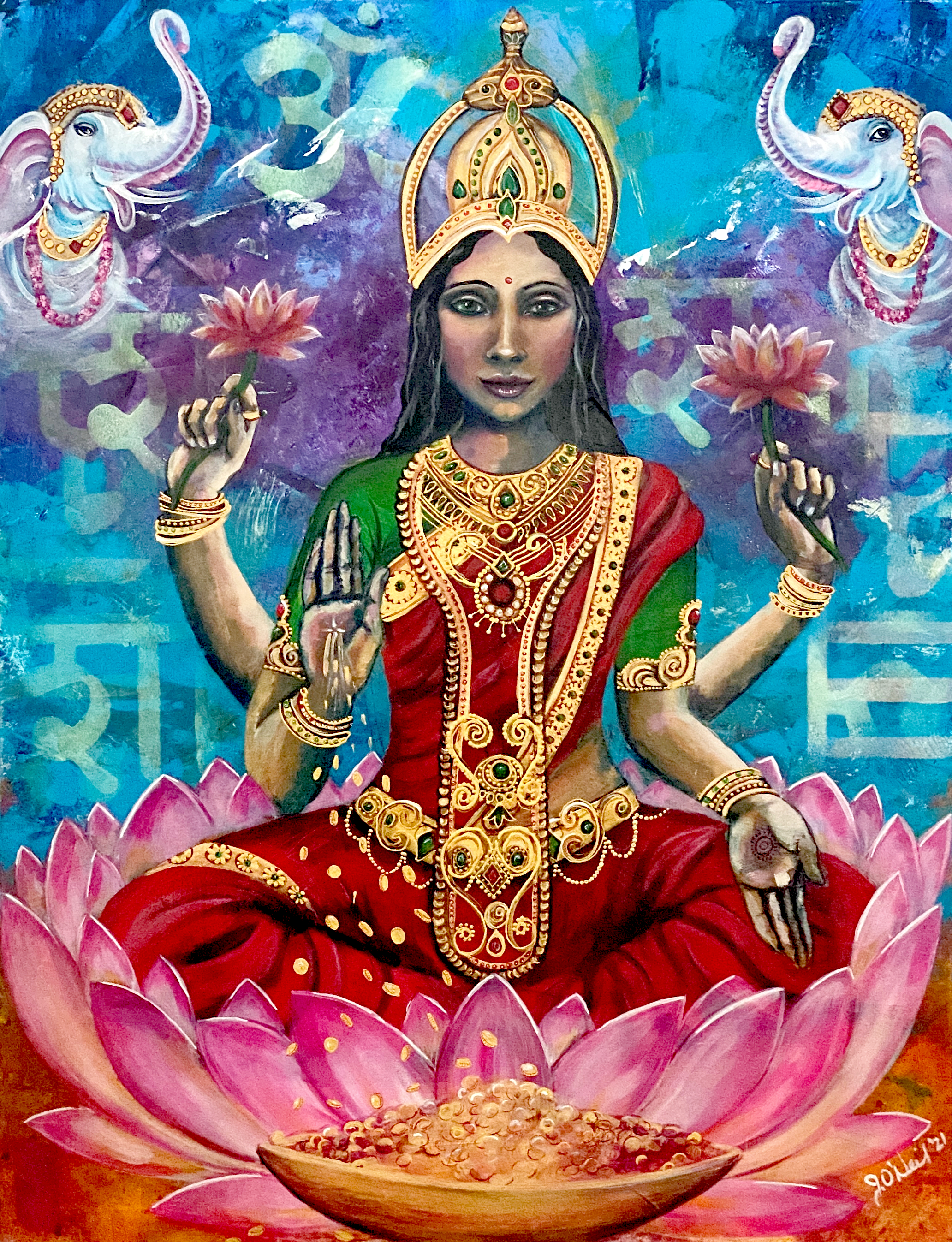 Lakshmi $625 18 X 24" Mixed Media & Metallics on premium paper