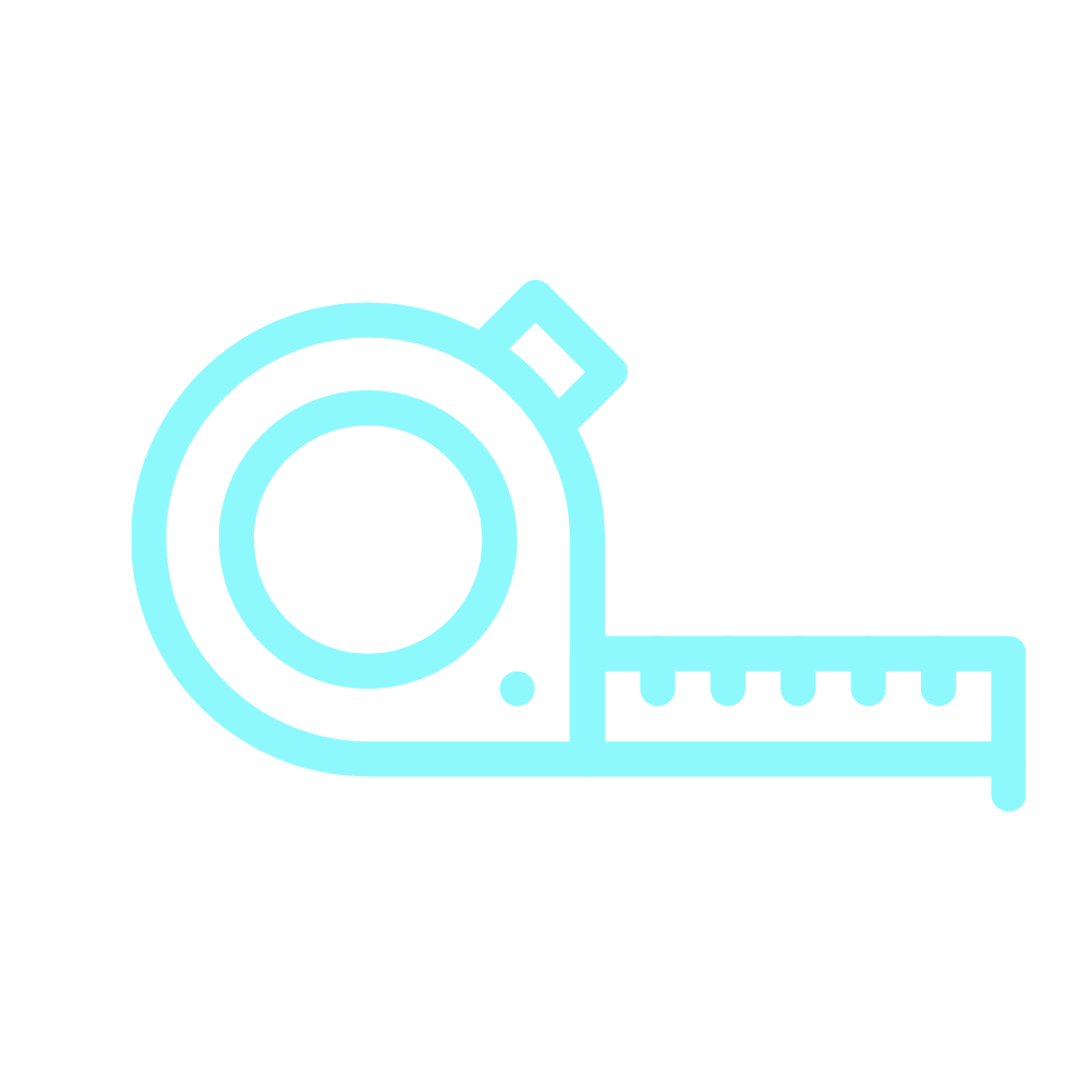 Icon of a measuring tape with a ruler on a black background.