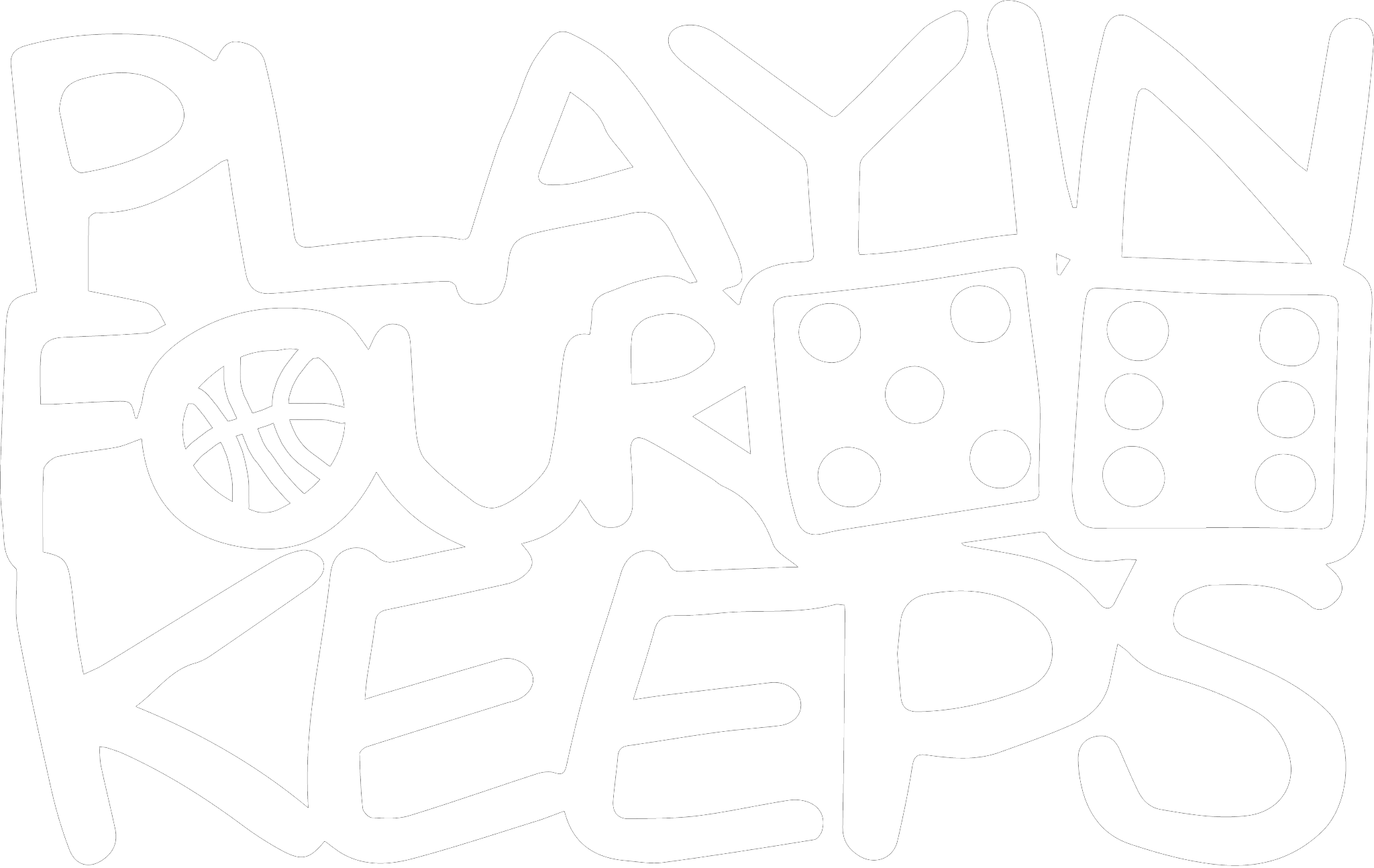 Hand-drawn phrase 'Play and Read' with a basketball, dice, and books as decorative elements.