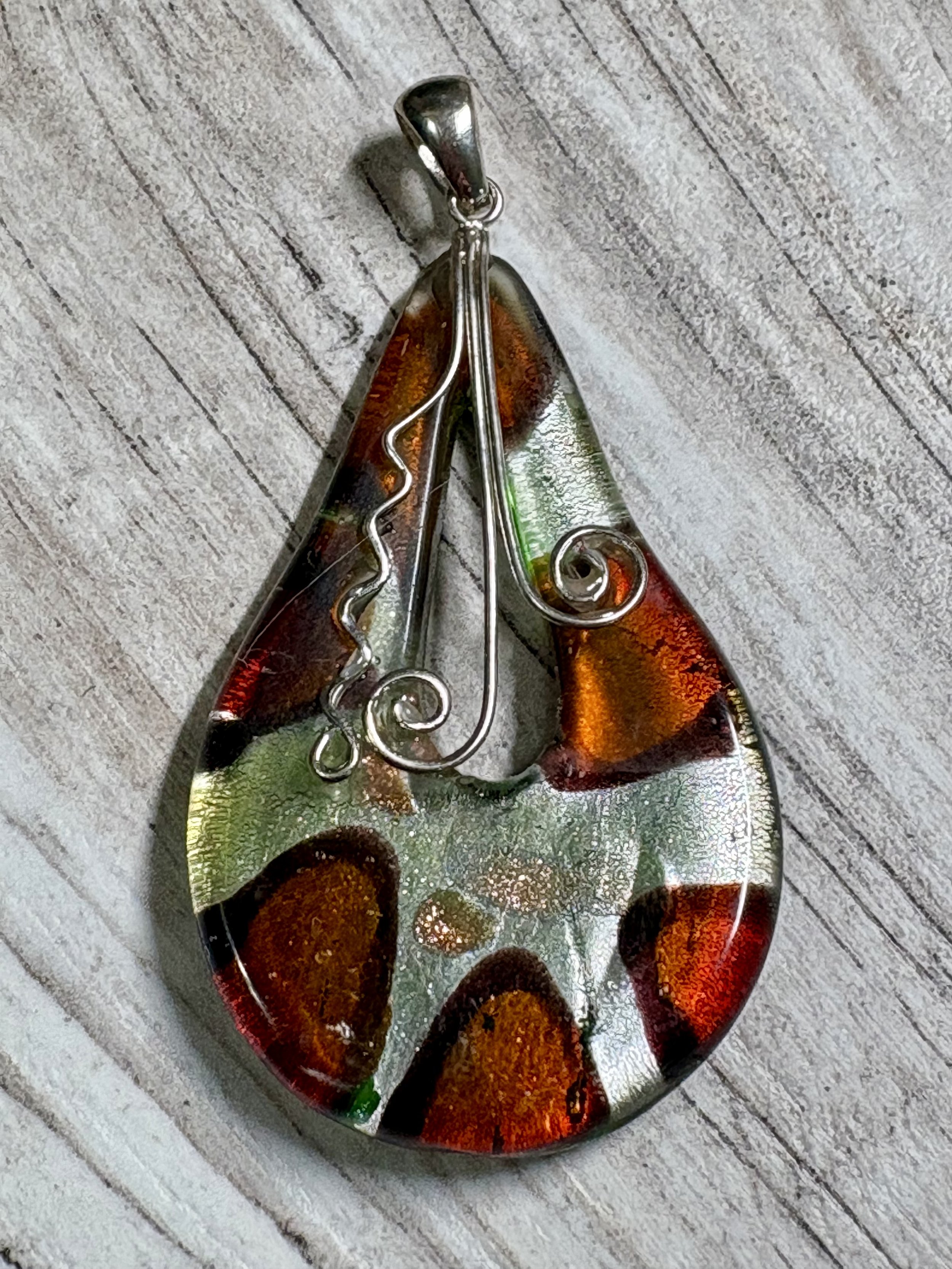 Handcrafted Glass Teardrop Pendant with Sterling Silver
