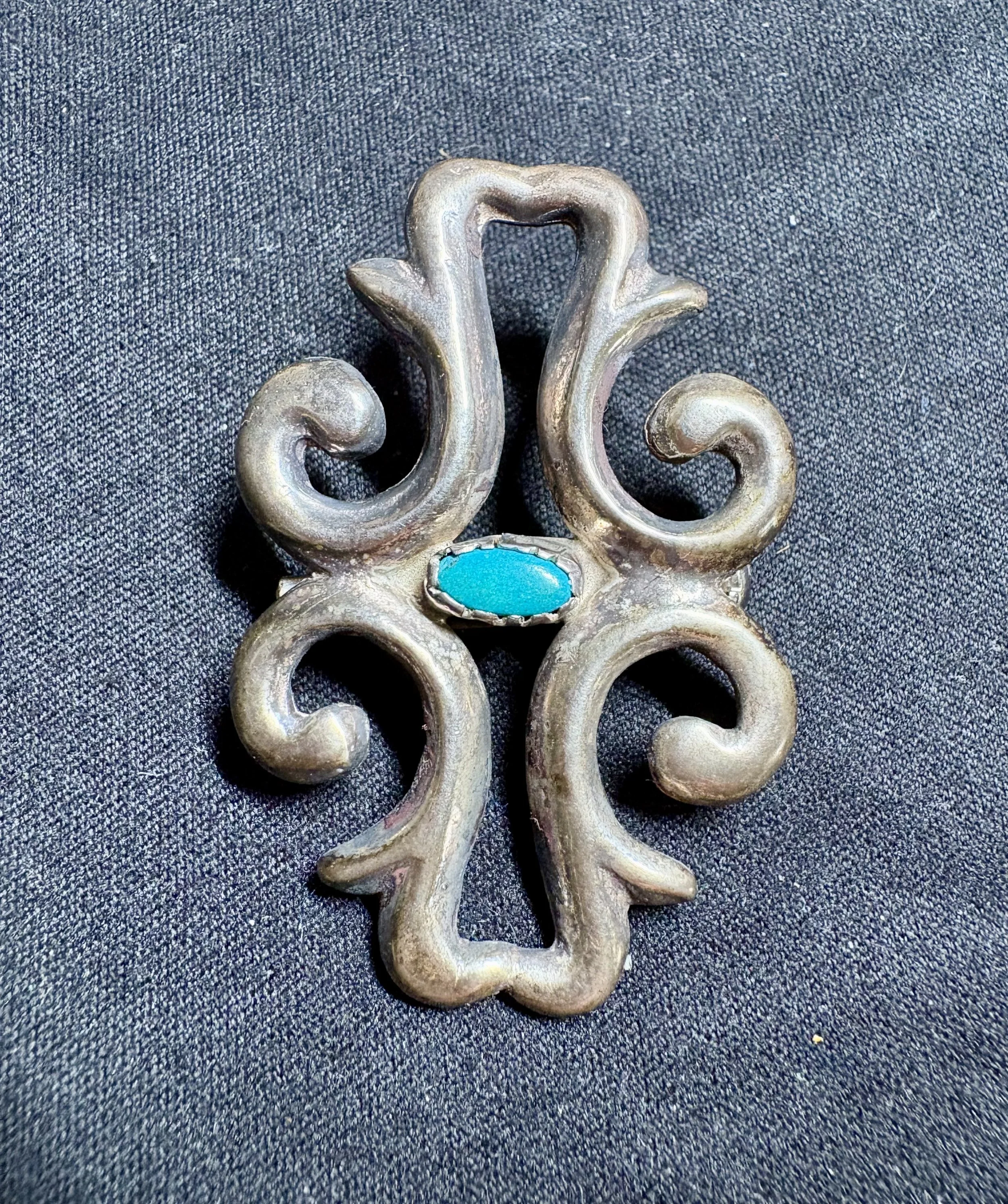 Handcrafted Silver & Turquoise Brooch
