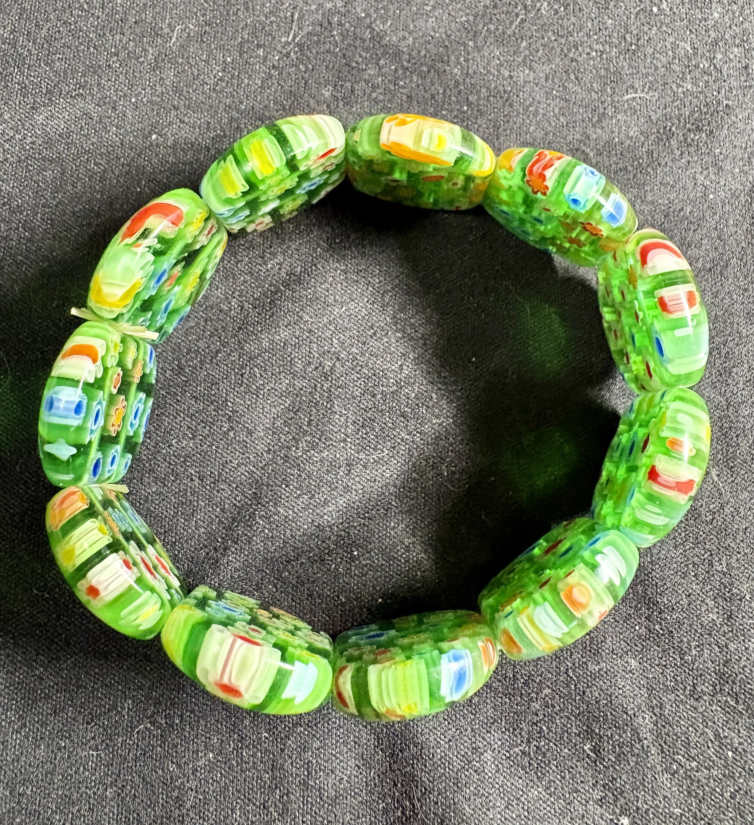 Green Millefiori Glass Bead Bracelet
