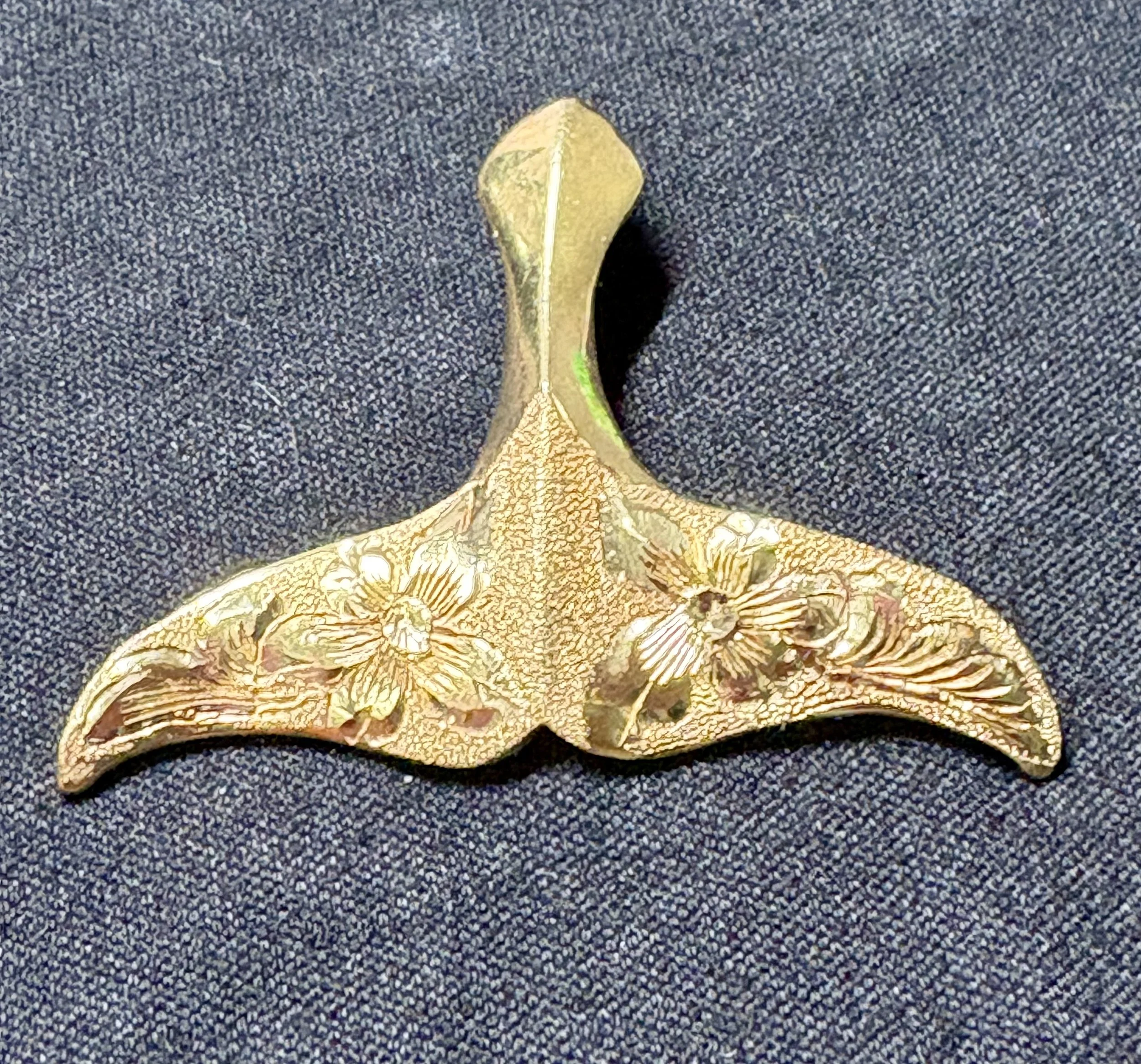 14k Gold Floral Whale Tail Pendant
