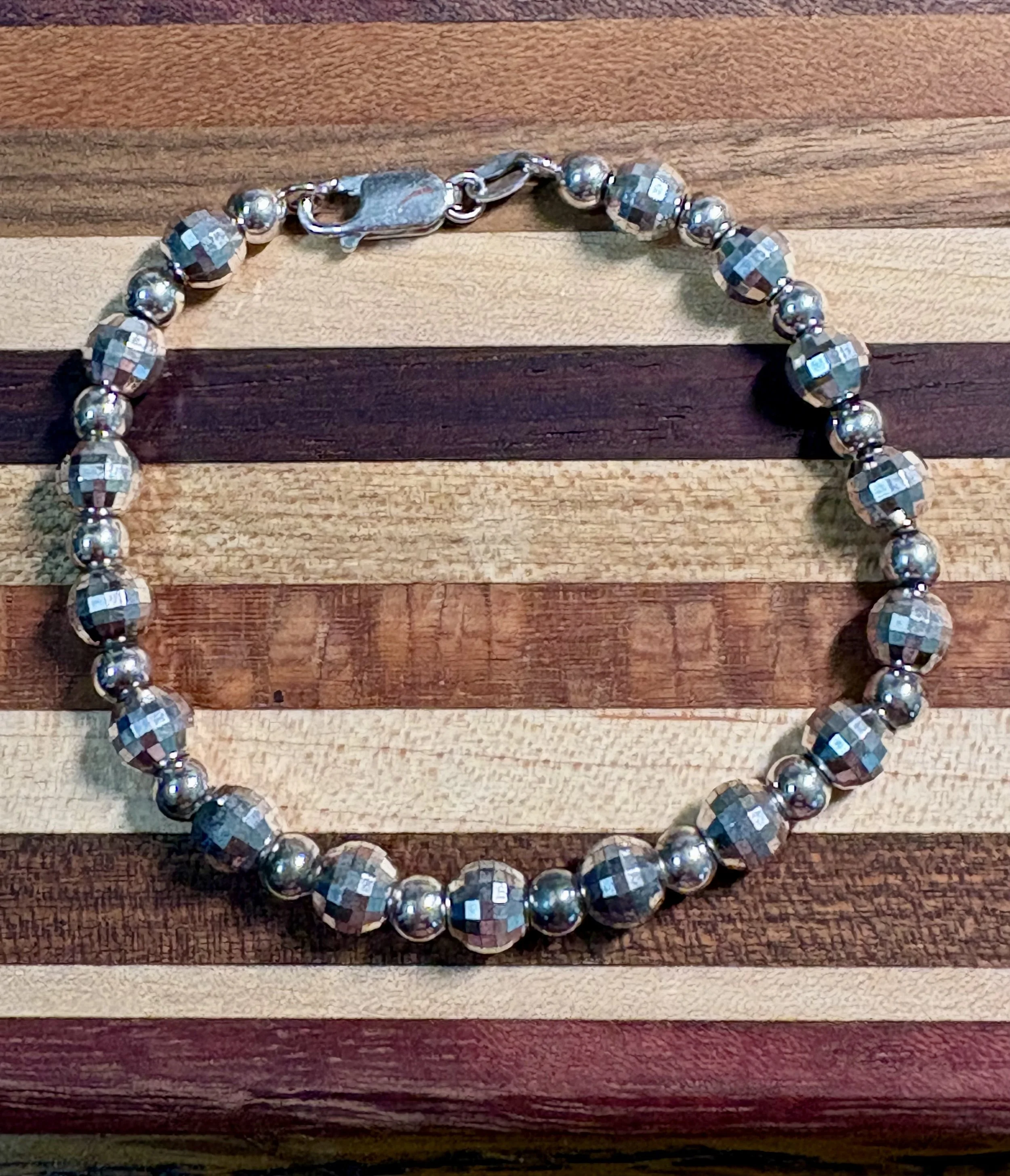 Faceted Silver Bead Bracelet