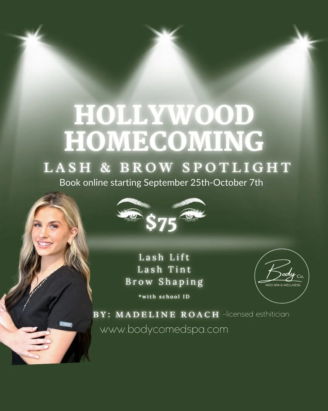 Lights. Camera. Glam. 🎥✨

Only a few dates are open for our Hollywood Homecoming Lash &amp; Brow Production&mdash;don&rsquo;t miss your chance to shine like the star you are! 🌟

Includes lash lift, tint, and brow shaping wax with our one and only M