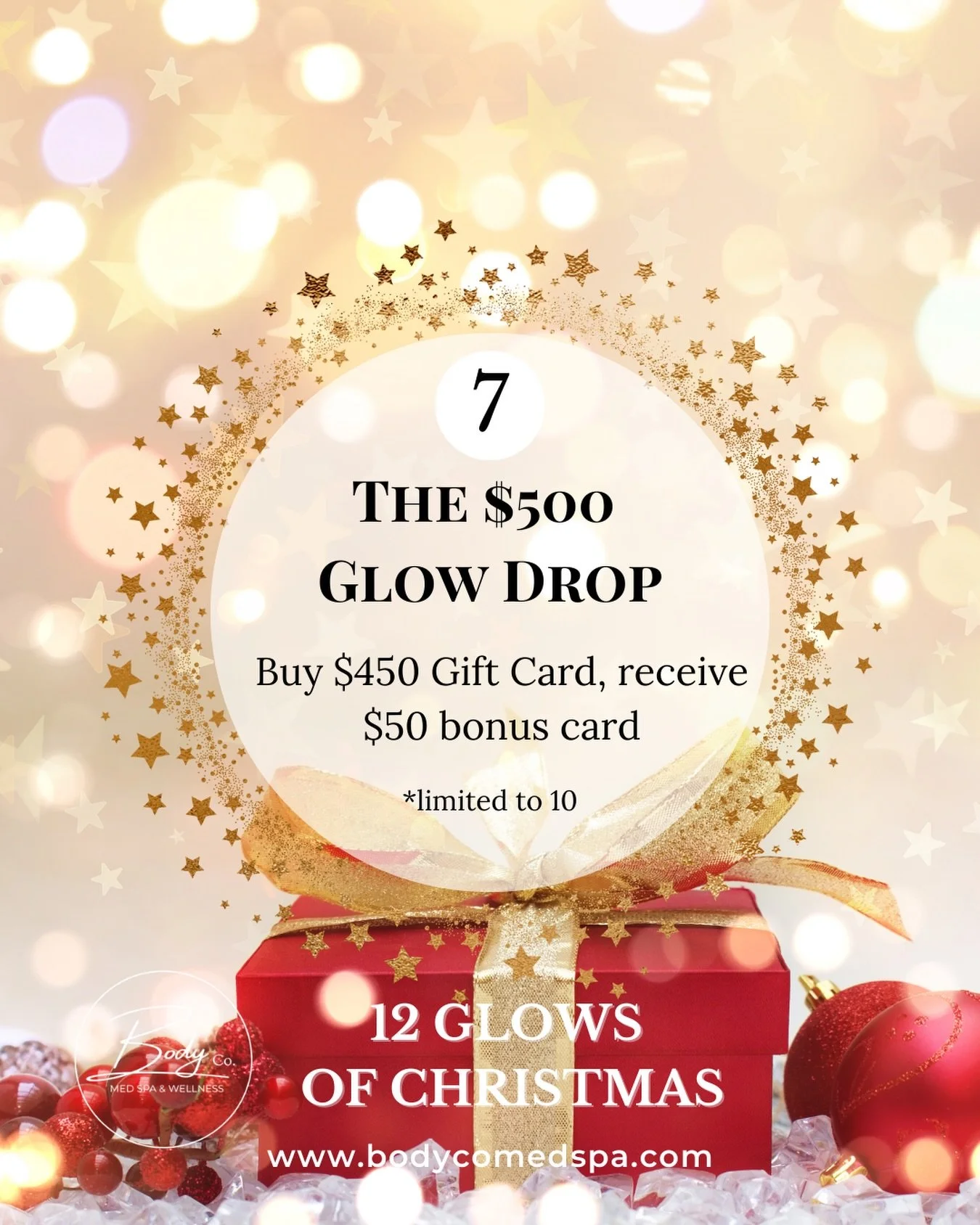 🎁Day 7 🎁 Buy $450 gift card and receive $50 bonus card! Limited to 10 people. 

This is available for the next 48 hours. Ends Tuesday 12/9. 

To purchase ⬇️ 
DM or Message 913-954-0566