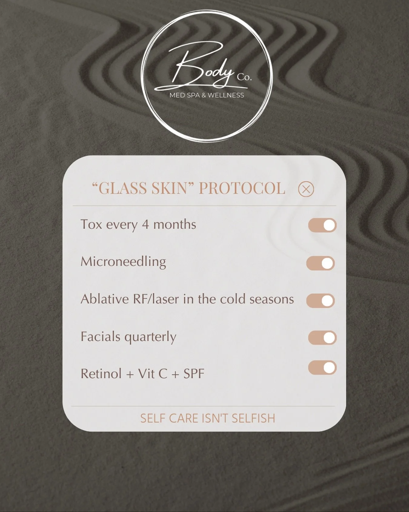 &ldquo;Glass skin&rdquo; isn&rsquo;t a filter.
It&rsquo;s a protocol. 🪞

At Body Co. Med Spa &amp; Wellness, this is how we build it:

&bull; Tox every 4 months for smooth, refined texture
&bull; Quarterly microneedling to stimulate collagen
&bull; 
