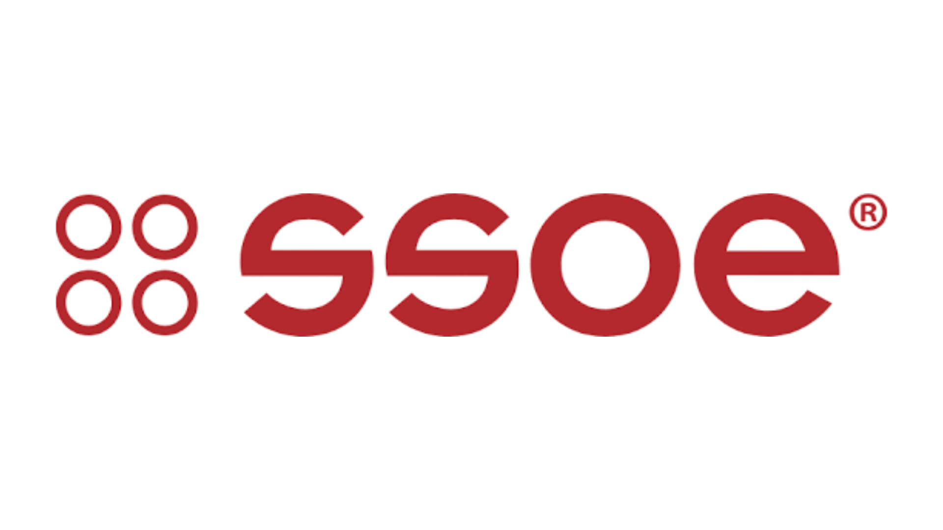 The Logo of SoSoe, featuring four red circles arranged in a square followed by the brand name 'ssoee' in lowercase red text.