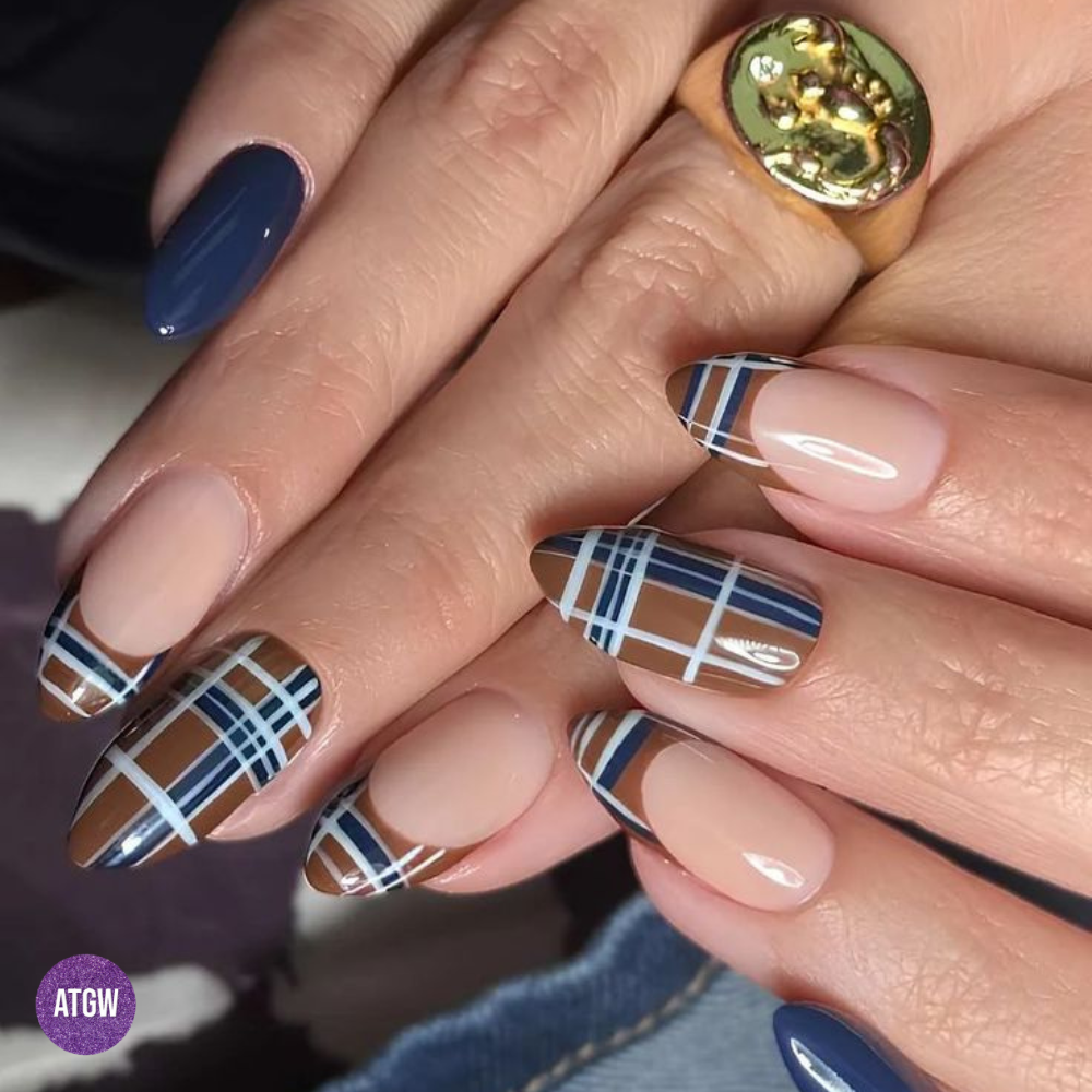 Plaid nail polish design.