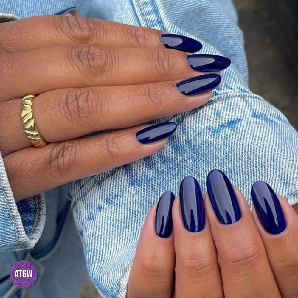 Midnight navy blue nails.