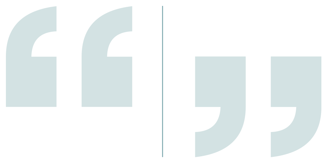 A quote with large, light blue quotation marks and black text on a white background.