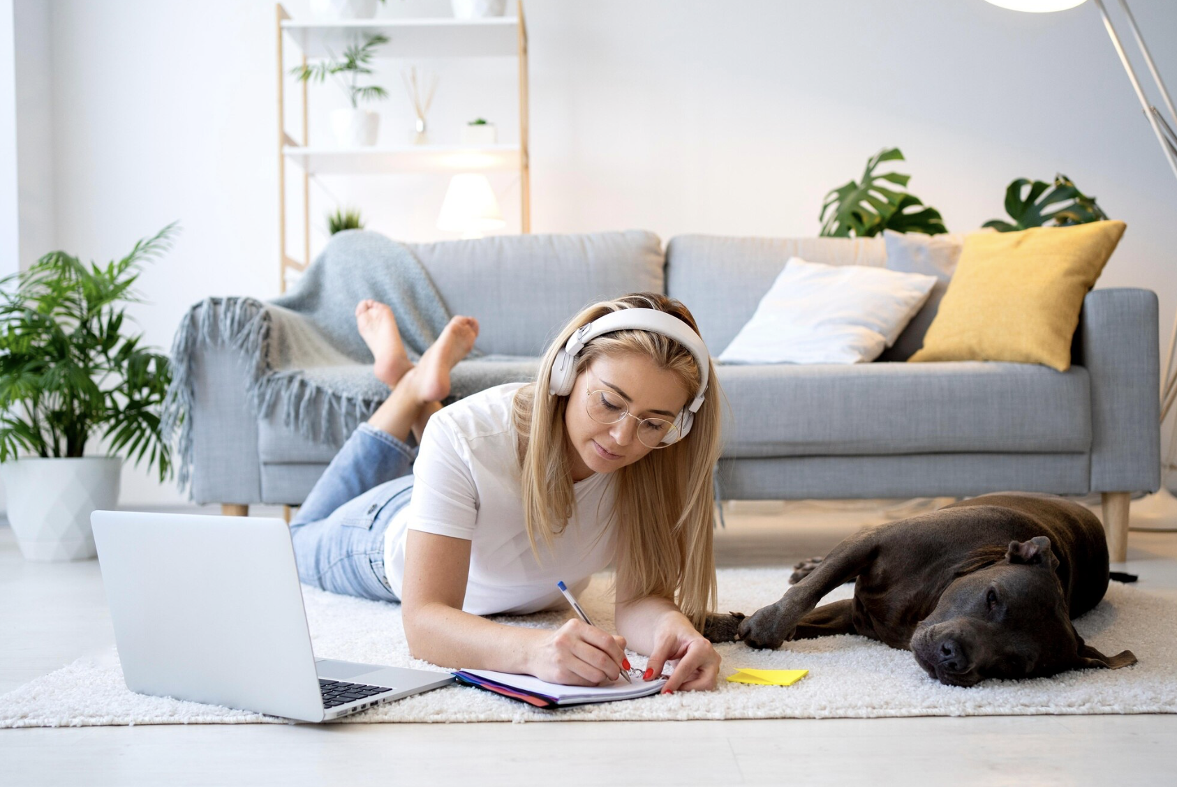 Home educator studying on laptop