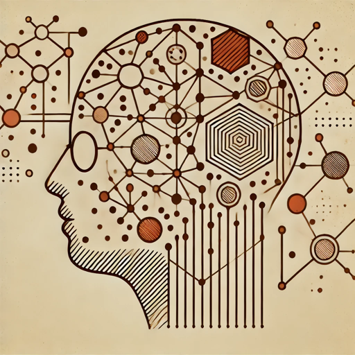Illustration of a human head profile with interconnected lines, circles, and geometric shapes representing a network or neural connections.