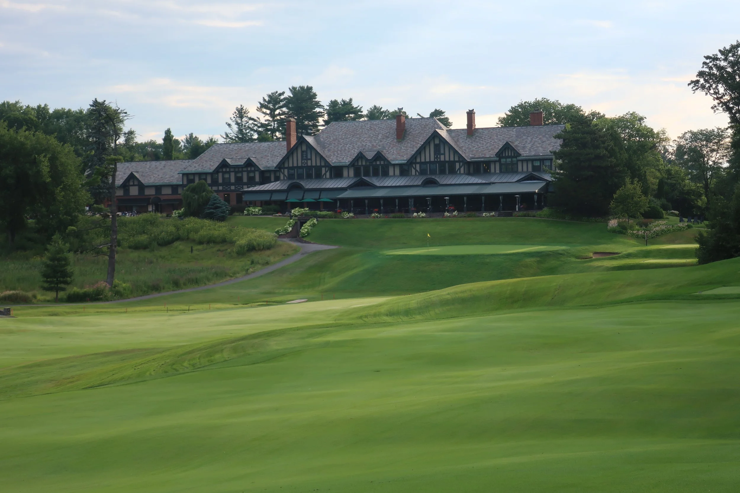 Looking back down the first toward the 18th green and clubhouse