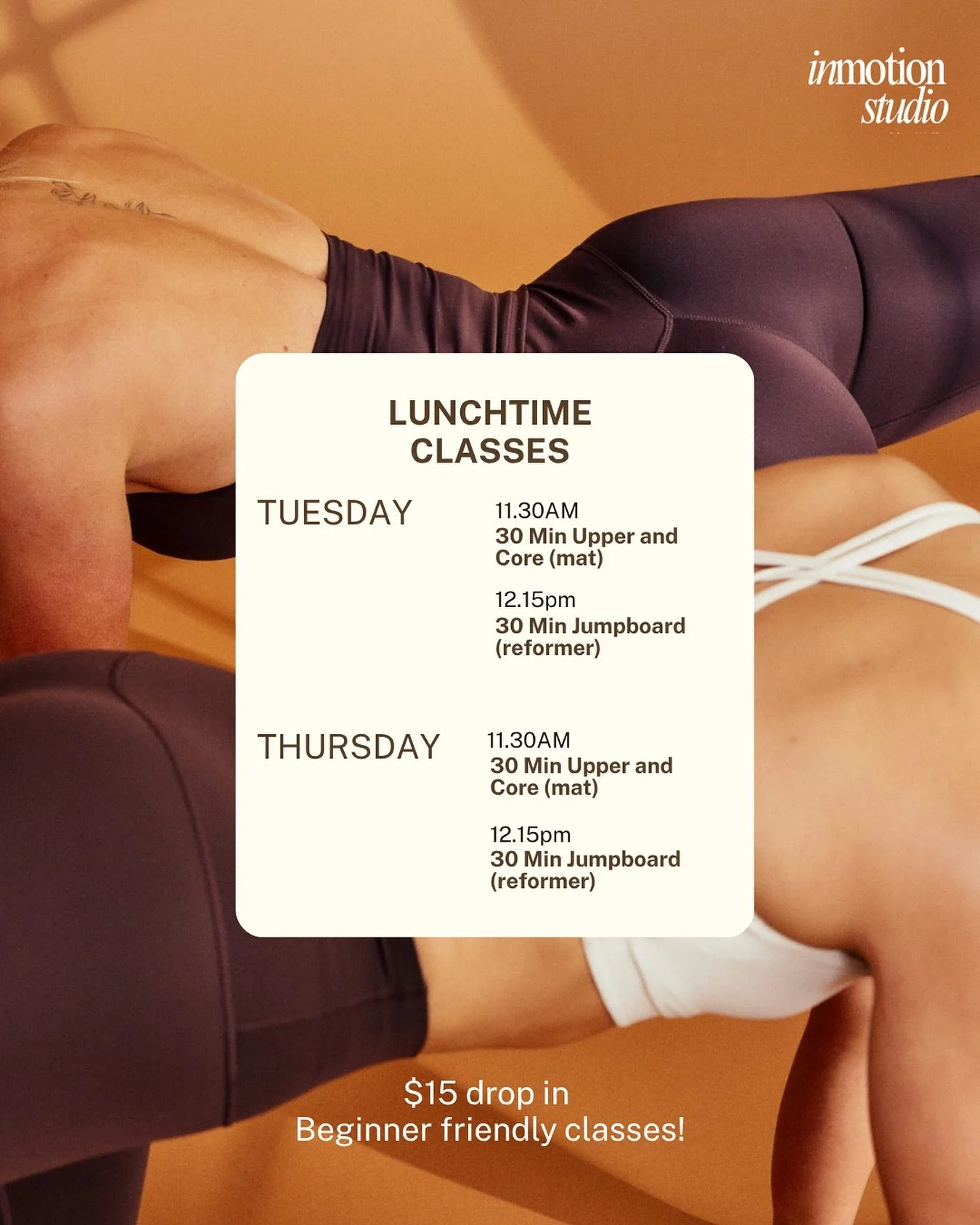 Midday movement done right 

Join us on Tuesday + Thursday for:

✨ 11:30 Upper &amp; Core
✨ 12:15 Jumpboard

$15 drop-in &mdash; do one, or stay for both and feel amazing all afternoon!