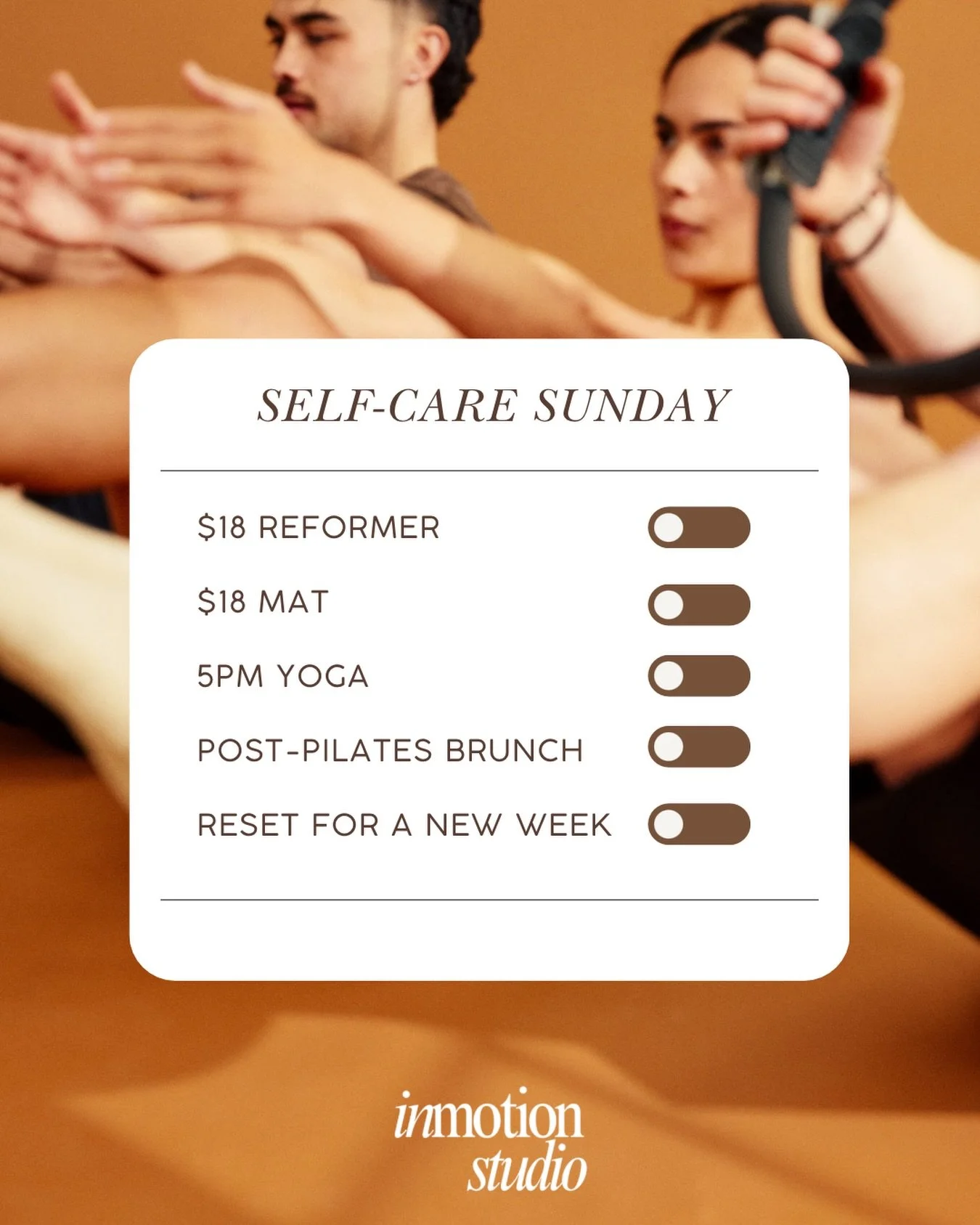 Your Sunday plans = sorted.

Introducing Self-Care Sundays ✨

All classes are $18 because you deserve to move, reset, and recharge without overthinking it.

We&rsquo;re also introducing our NEW 5PM Yoga class 🧘&zwj;♀️
 Think slow, grounding, and the