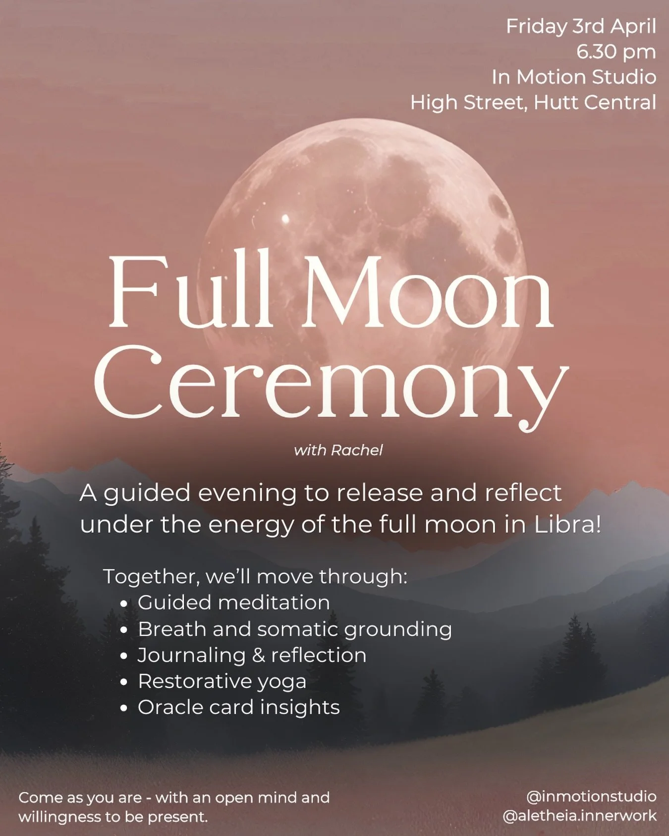 What are you doing this Friday at 6:30pm? 🌕

It&rsquo;s a Full Moon&hellip; a time to pause, reflect, and release anything that&rsquo;s no longer serving you. 

Full moon ceremonies are all about letting go, gaining clarity, and reconnecting back to