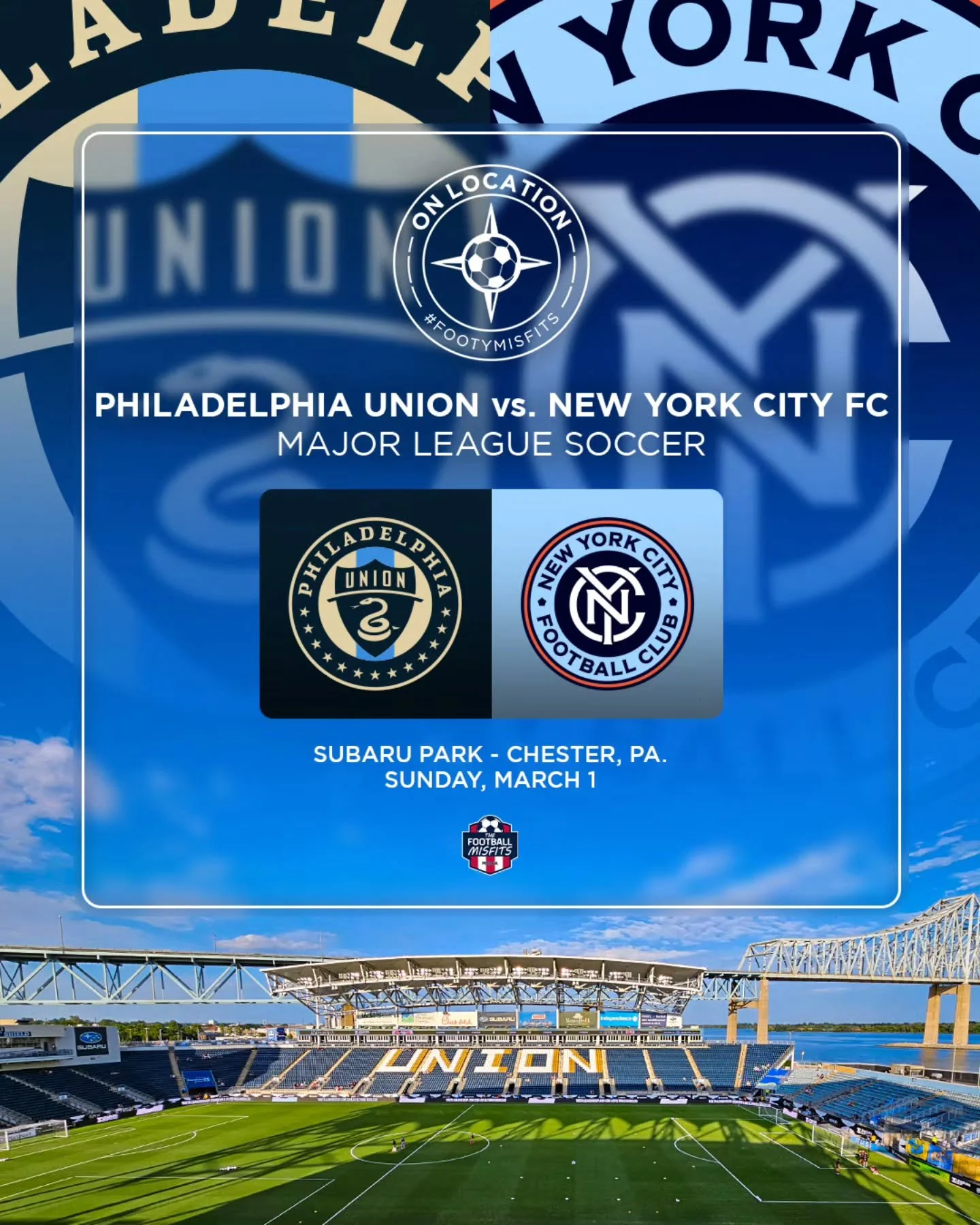 On Location is BACK! The first stop in 2026 takes us to a rematch of last season's MLS Eastern Conference Semifinal between the Philadelphia Union and New York CitY FC in week two of the current campaign! 🐍 🐦 ⚽️ 

#FootyMisfitsOnLocation