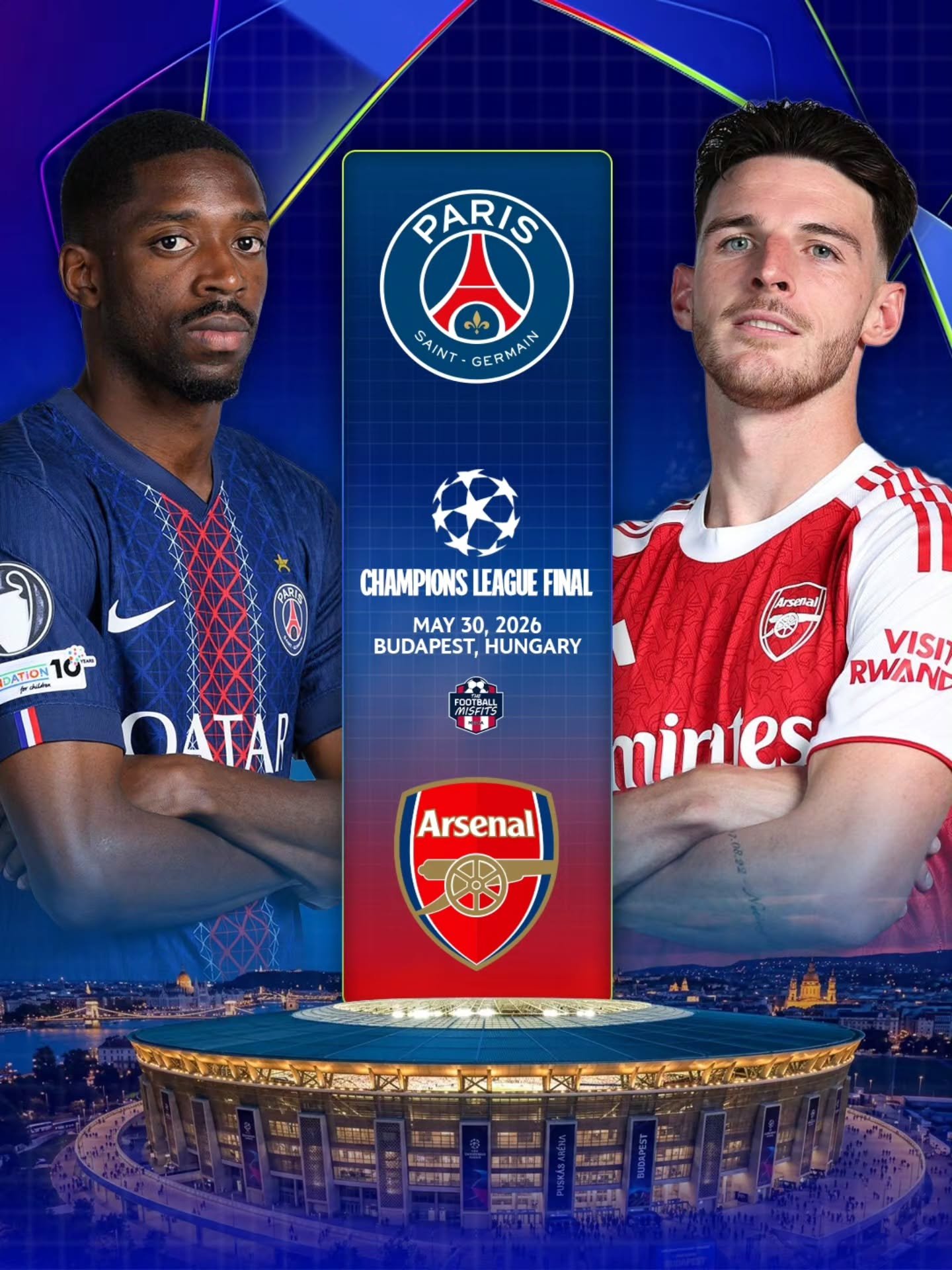 Ready for a battle in Budapest! Does PSG run it back or will Arsenal complete a double? 🇭🇺