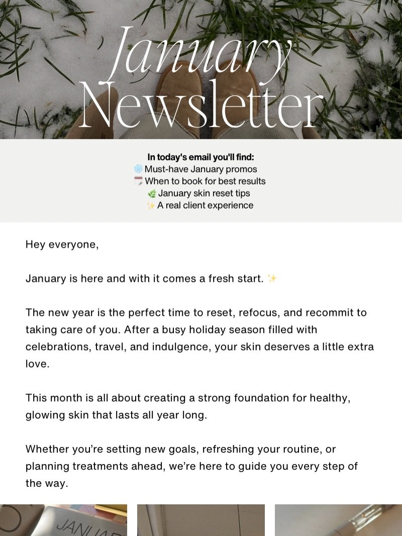 ✨ Happy New Year, Beauties! ✨

We&rsquo;re ringing in January with a fresh newsletter full of glow-up goodies just for you! This month, we&rsquo;re spotlighting a special promo to pamper your skin and start the year off right. From January 6th throug