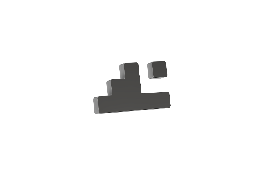 Silver 3D block letter 'A' with a dot above it, floating in a white space.