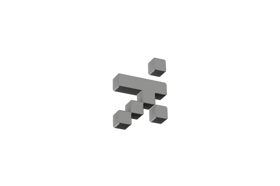 Three-dimensional metallic question mark symbol composed of interconnected cubes.