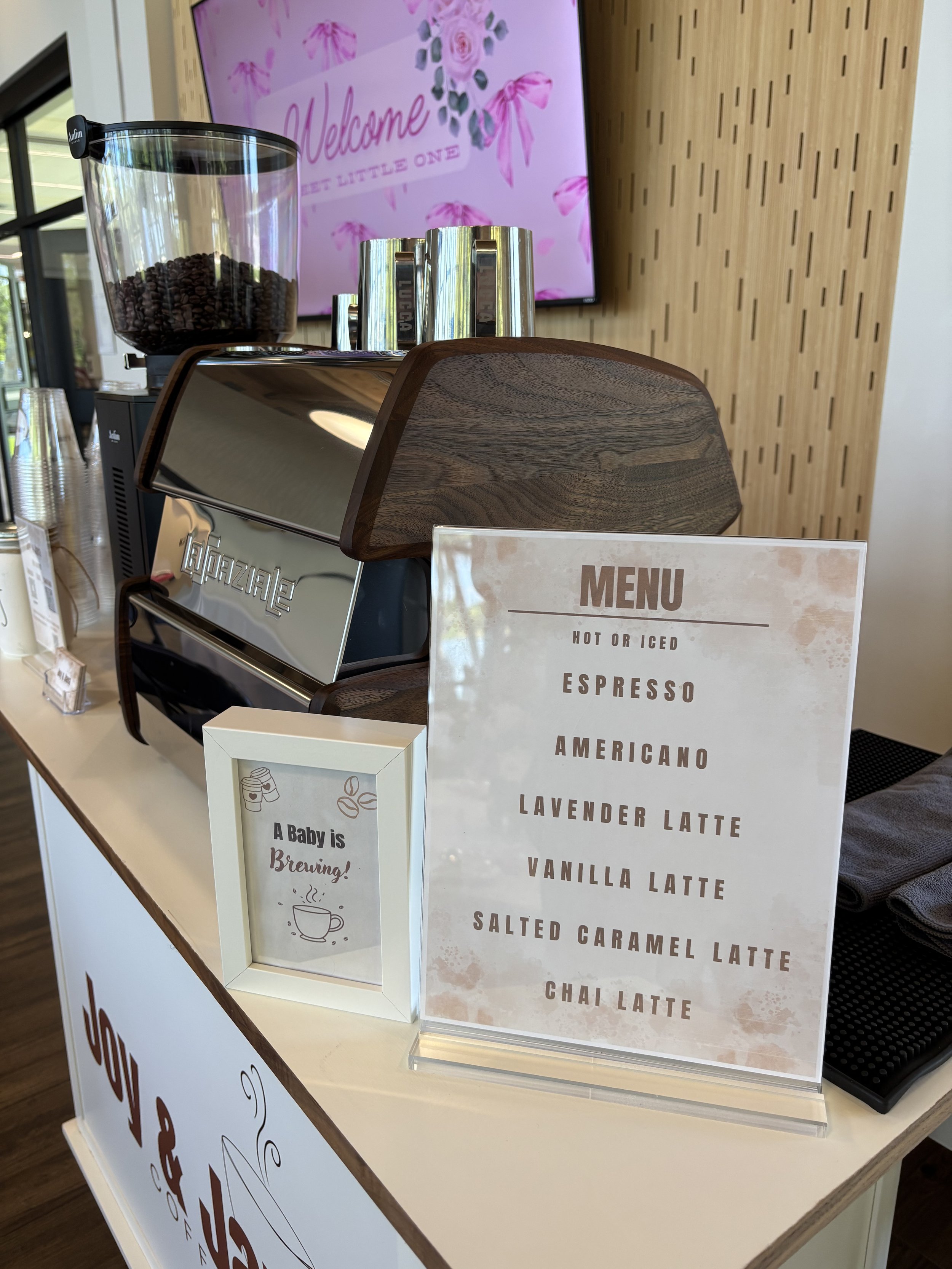custom coffee cart menu with 3 homemade syrups of your choice
