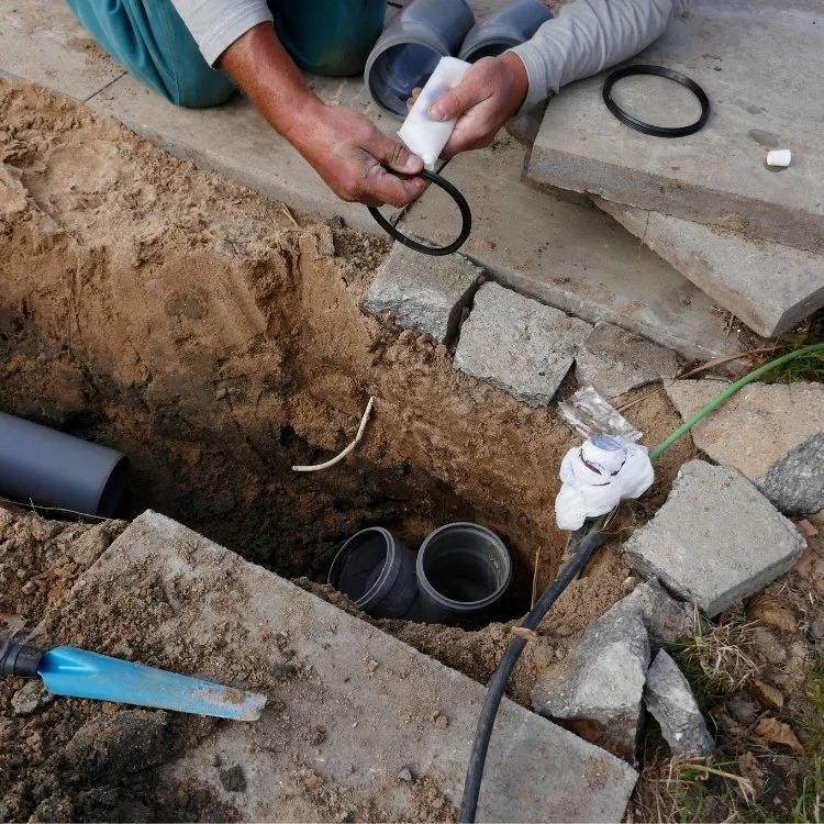 plumber working on repair sewer line belly in broomfield CO