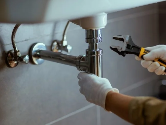 pipes under sink being repaired by plumber in broomfield co