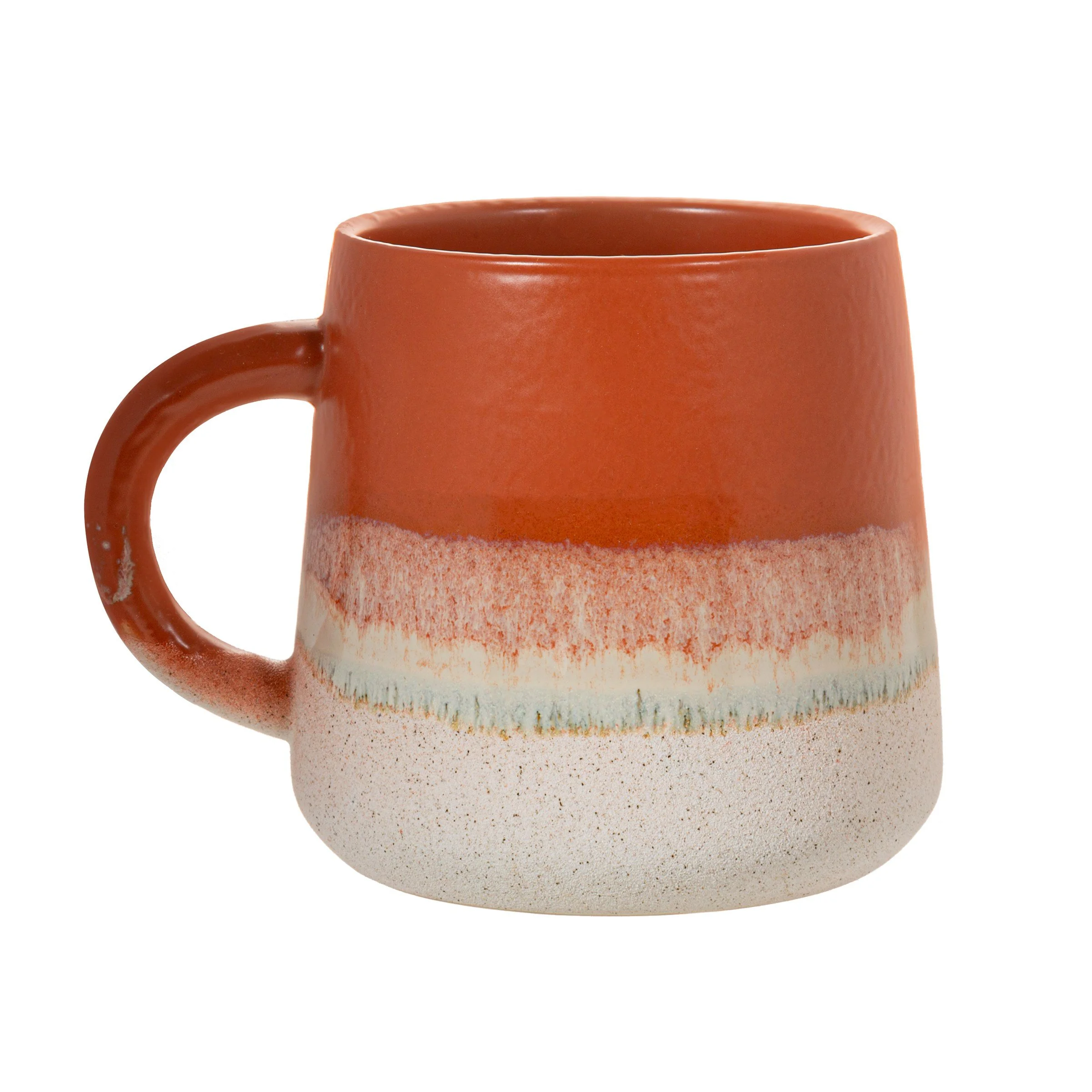 Handmade-style Mojave Glaze Terracotta Mug – earthy orange and white reactive glaze stoneware.