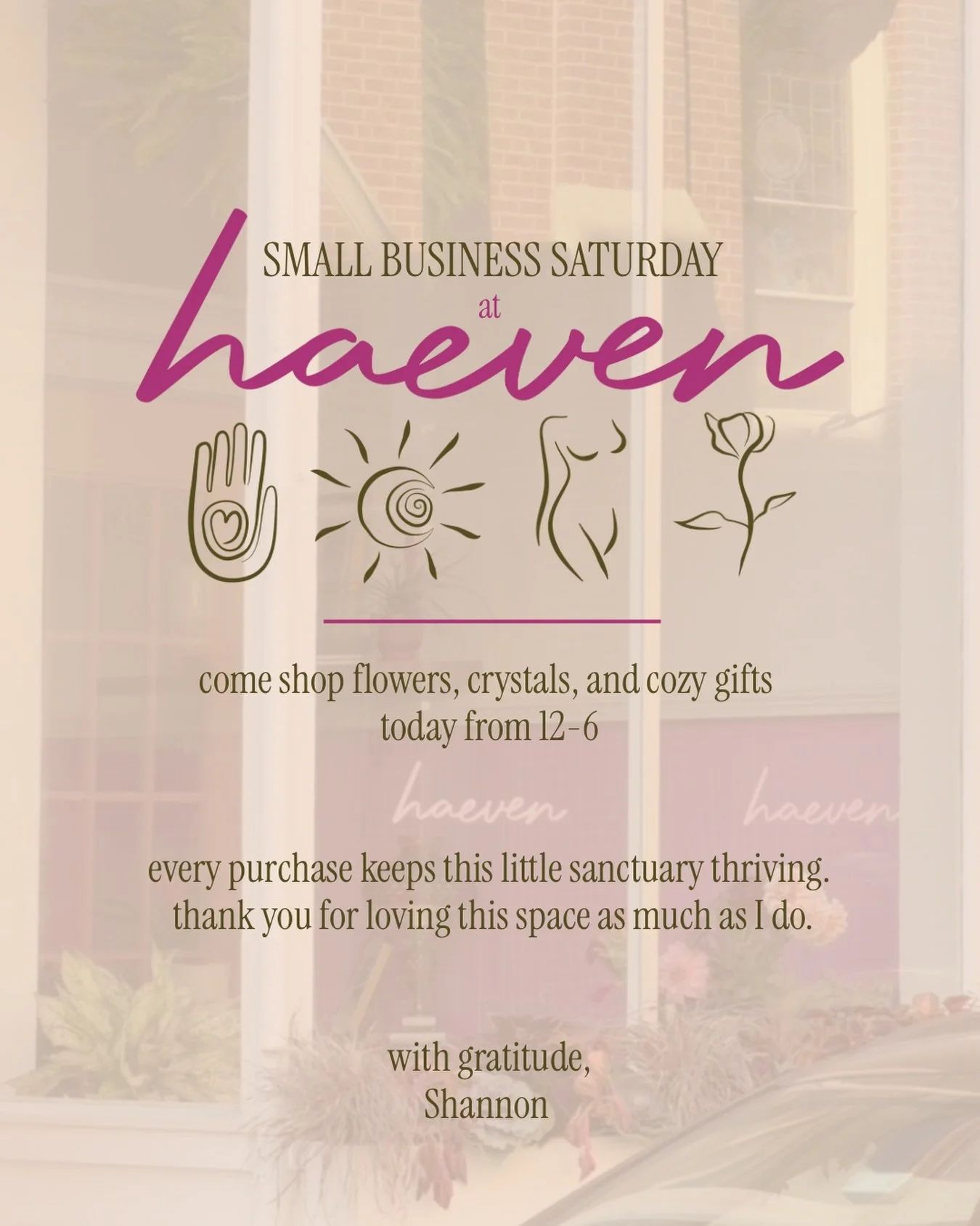 small business saturday at Haeven 🌿 come shop flowers, crystals, and cozy gifts today 12-6 ✨ every purchase keeps this little sanctuary thriving. thank you for loving this space as much as I do. 🤍 #smallbusinesssaturday #boston #bostonsmallbusiness