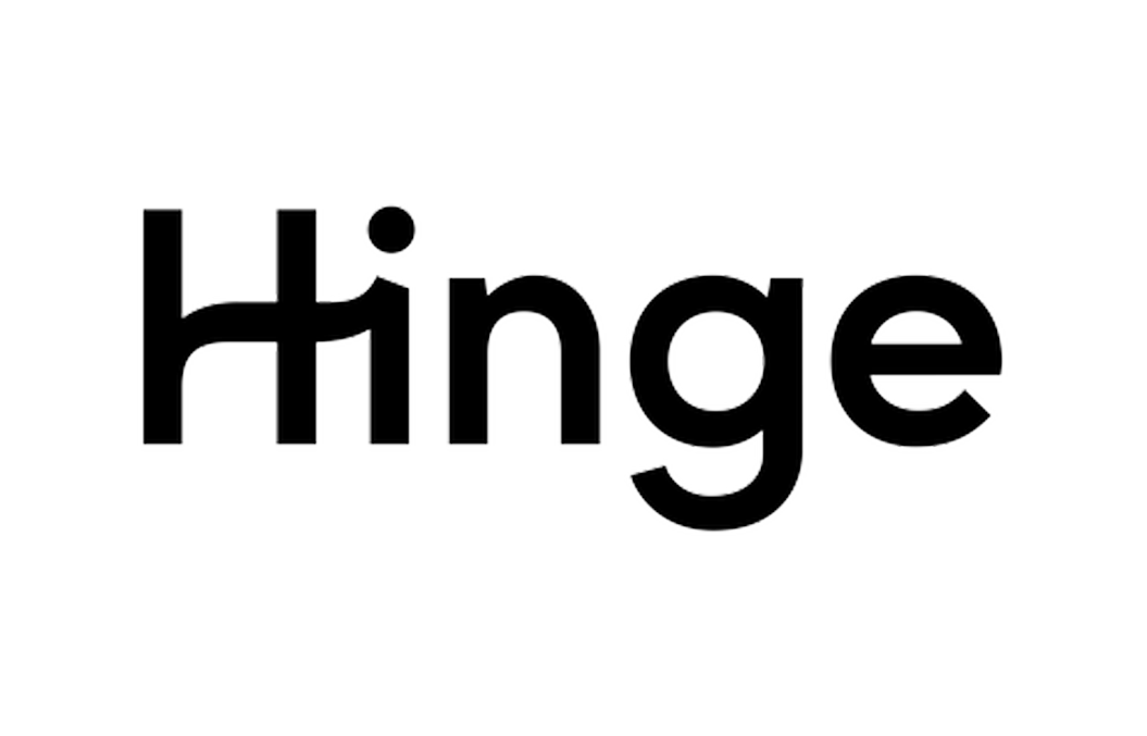 RunPointLA: Close-up of the word 'Hinge' in bold black letters on a white background.