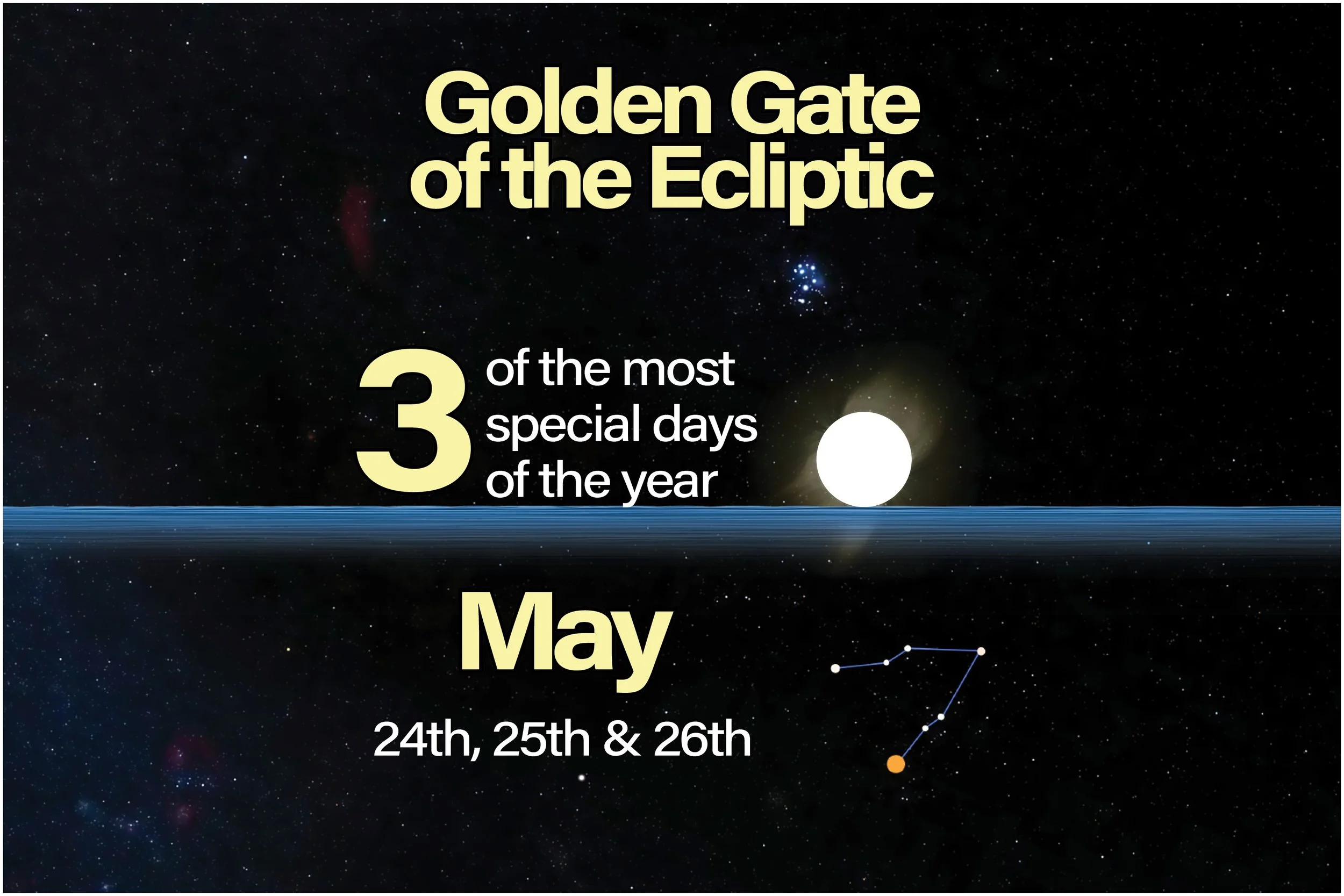M a k a l i &lsquo;i ✨K a p u a h i ✨Golden Gate of the Ecliptic

One of the most special highlights of the year is occurring now!

On the dates of May 24th, 25th, 26th ka Lā passes between Makali&lsquo;i (Pleiades) and Kapuahi (Aldebaran) in a regio