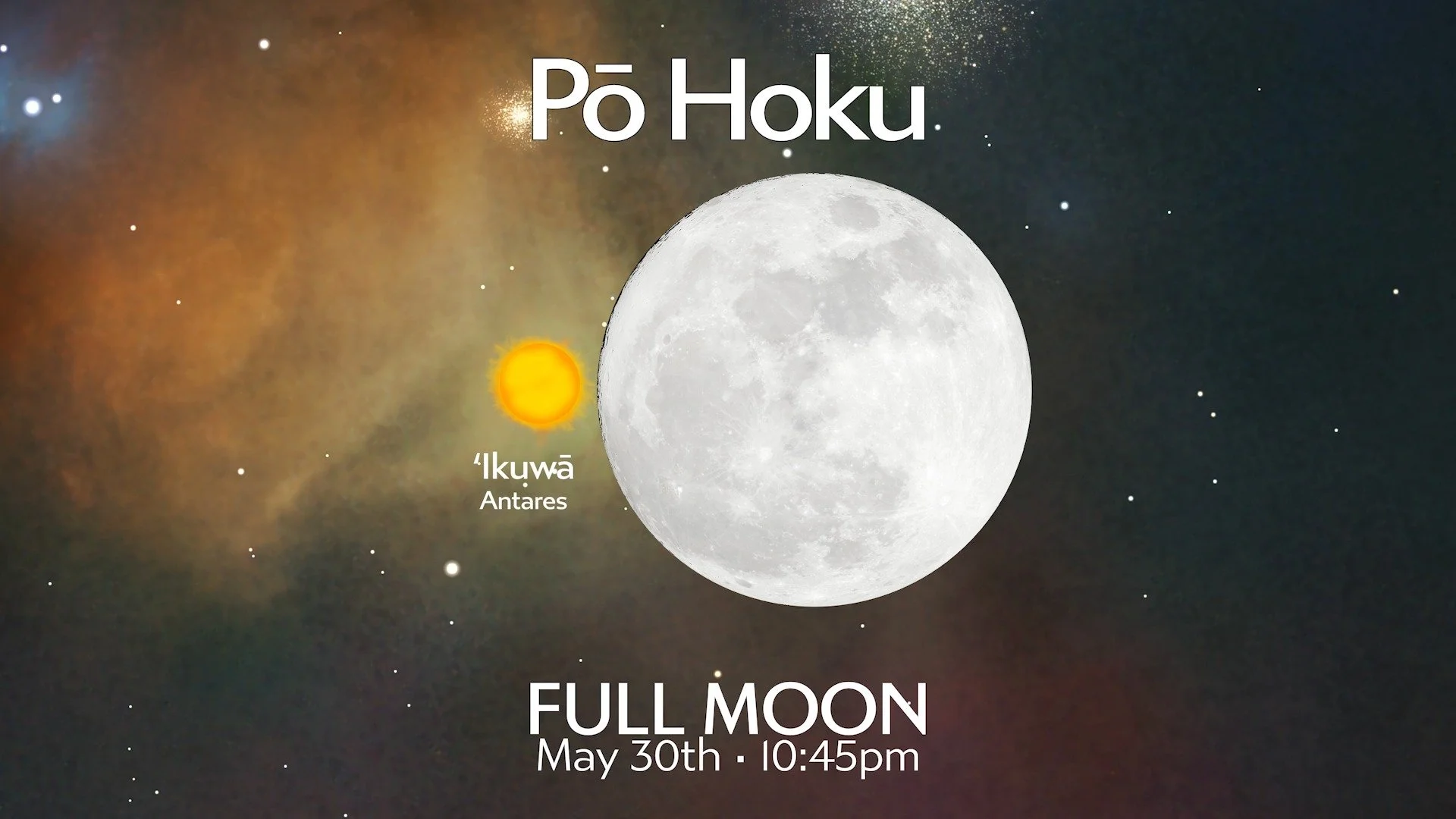 H o k u✨F u l l ✨M o o n

A FULL MOON LIKE NO OTHER! In both traditional and zodiacal concepts.

Wow, tonight Mahina Hoku will be JOINED with &lsquo;Ikuwā (Antares) of Māniakalani (Māui&rsquo;s Fish Hook). Which means&hellip;Kapuahi (Aldebran) rises 