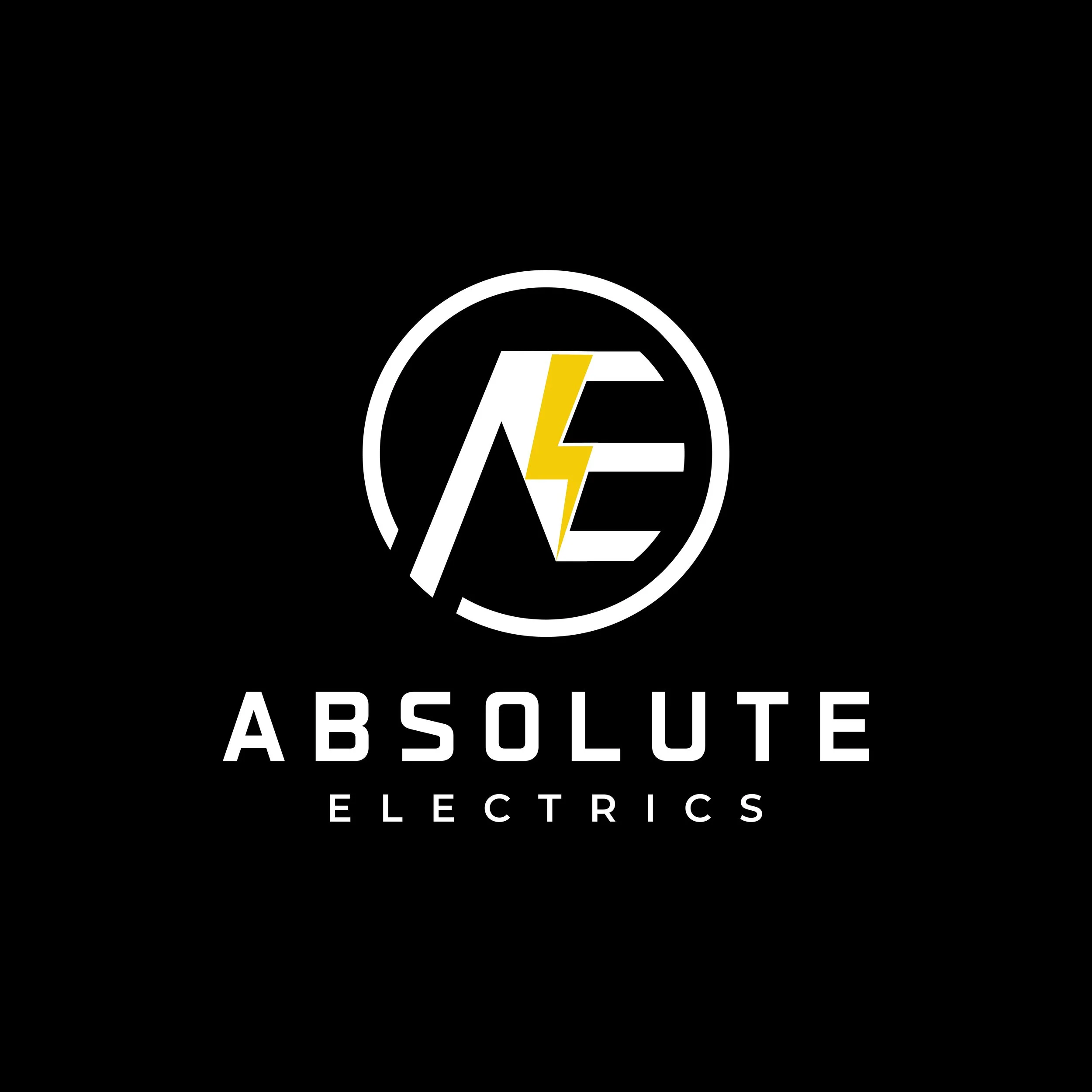 Black background with a white circle containing yellow and white lightning bolt and the words 'ELECTRIC ABSOLUTE' in white text.