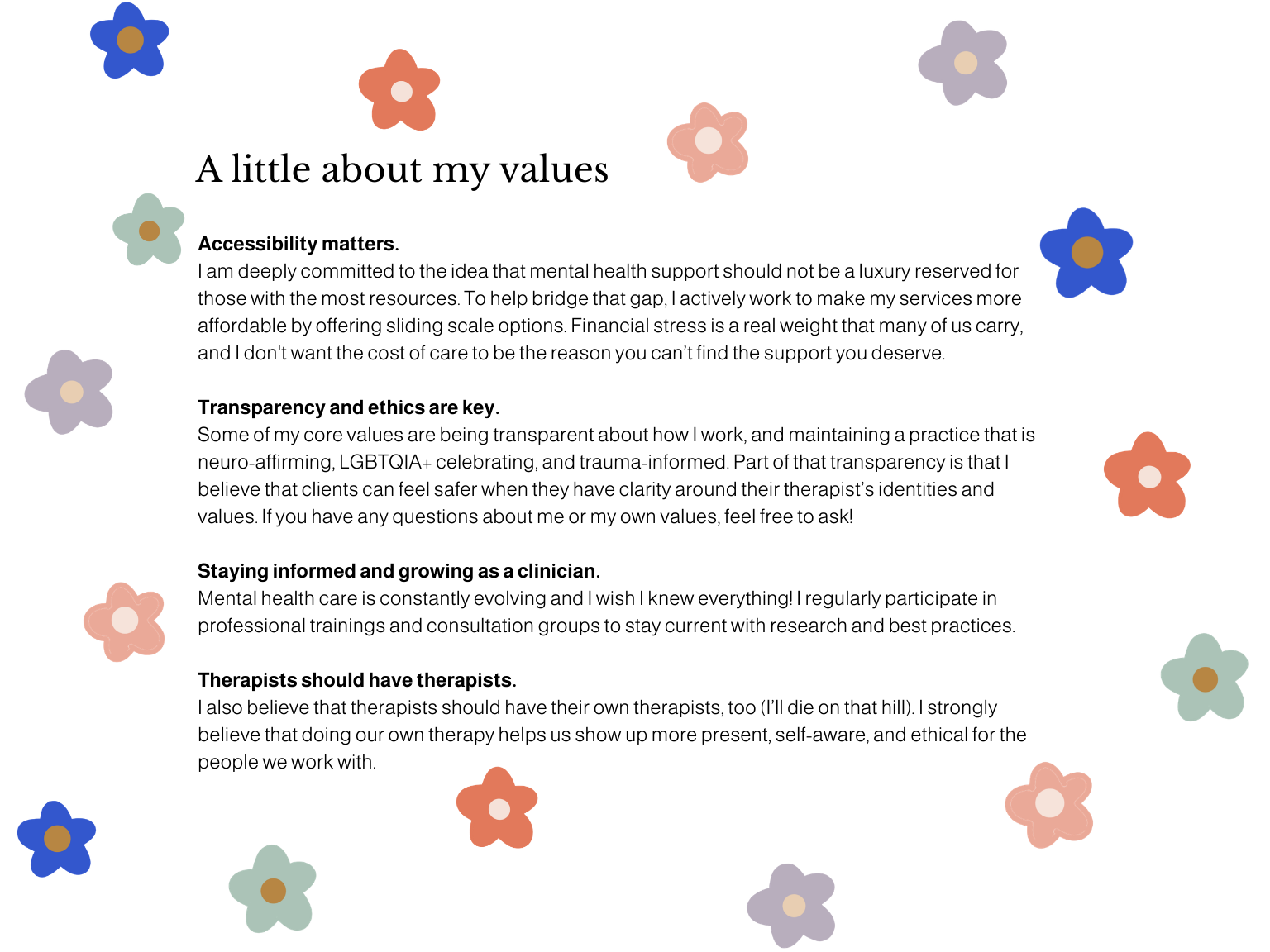 An organizational flowchart with color-coded sections and flower icons indicating different categories or steps.
