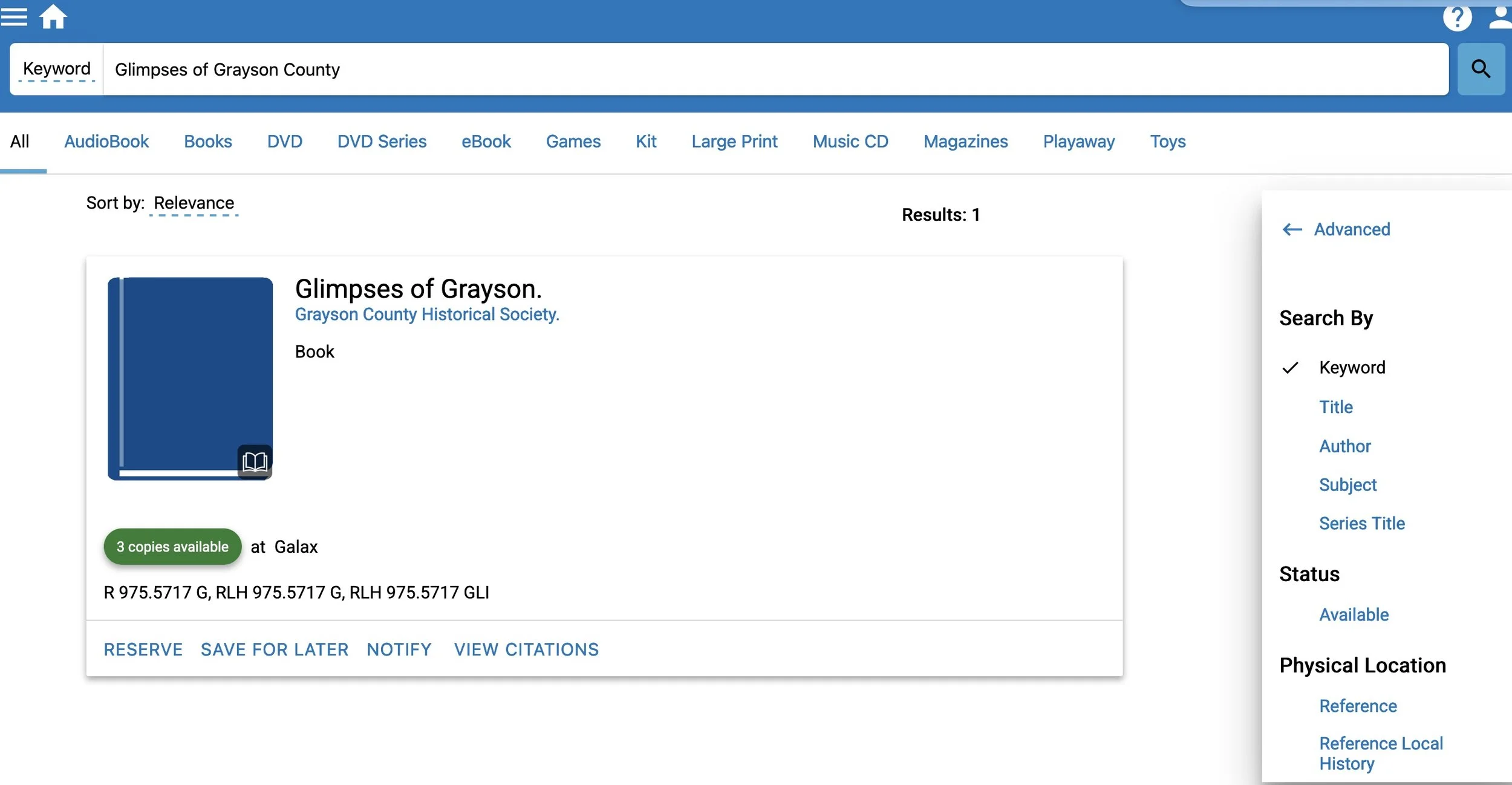 Your selection comes up, scroll through the list to find the one you want, then click reserve
