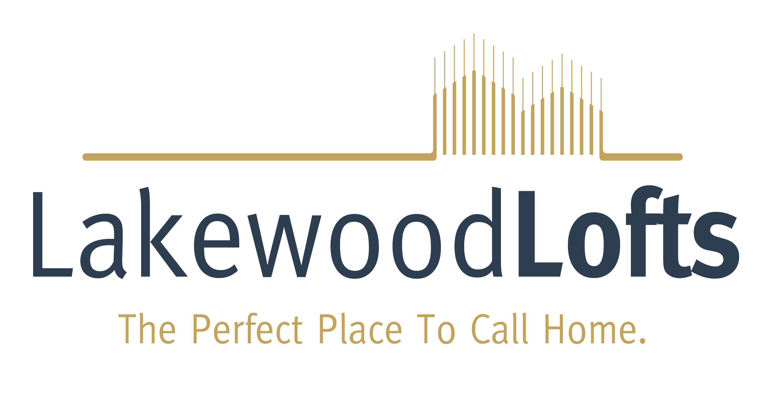 Logo for Lakewood Lofts with a stylized building silhouette above the words "lakewoodLofts" and slogan "The Perfect Place To Call Home." 	
made by vivfty!