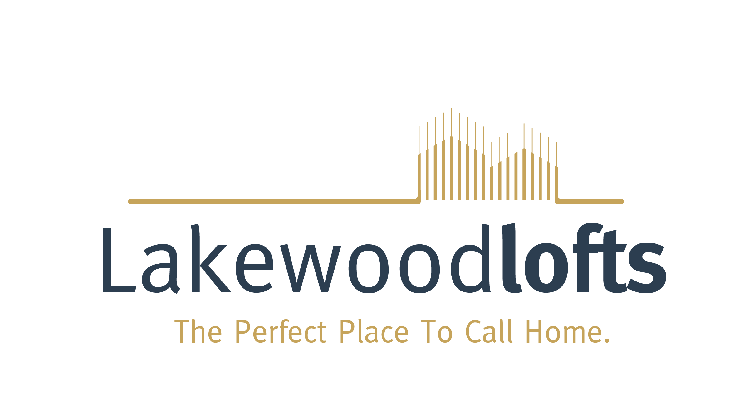 Logo for LakewoodLofts with stylized building and the tagline "The Perfect Place To Call Home." made by vivfty!