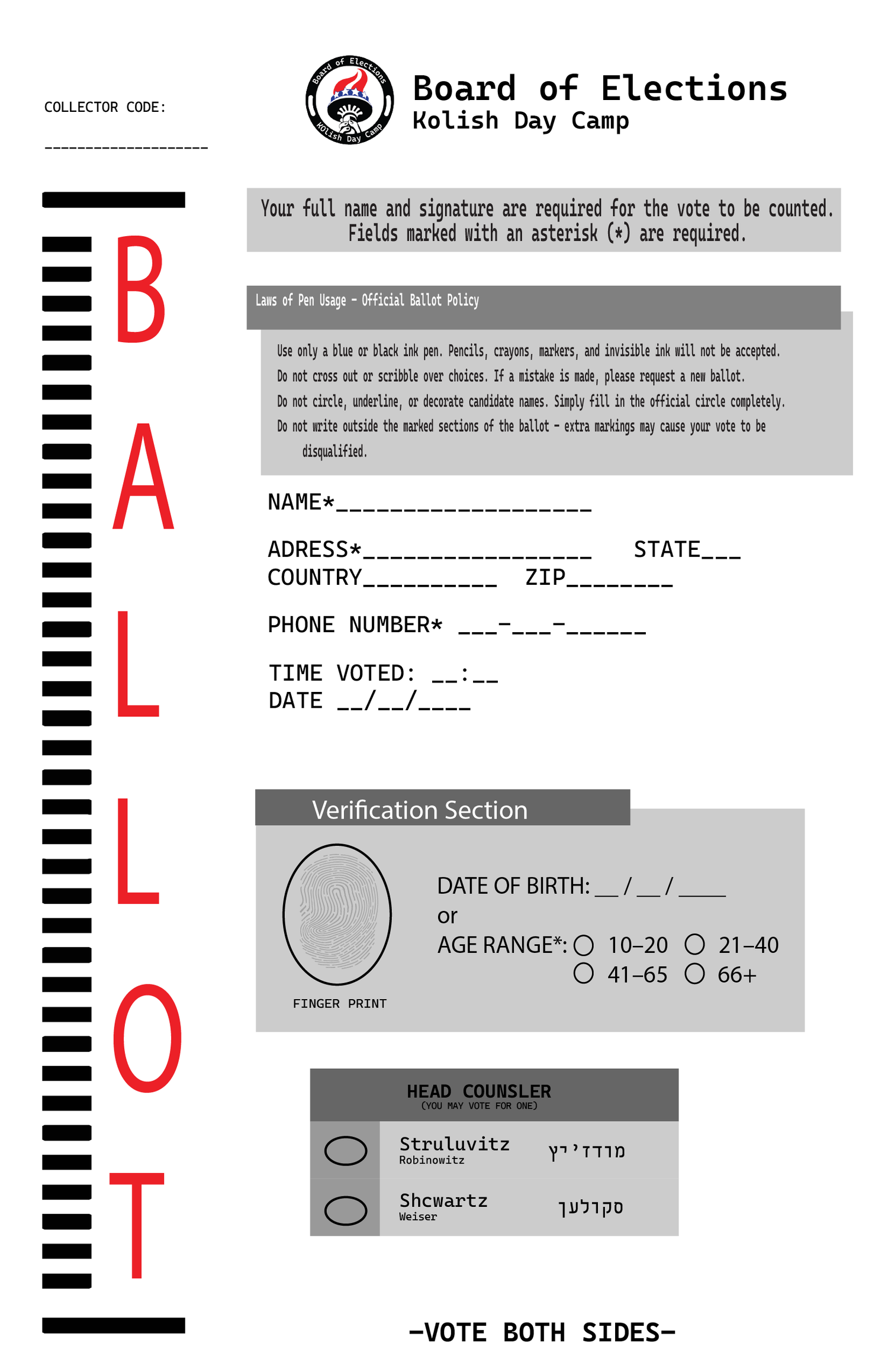 Kalish Day camp ballot