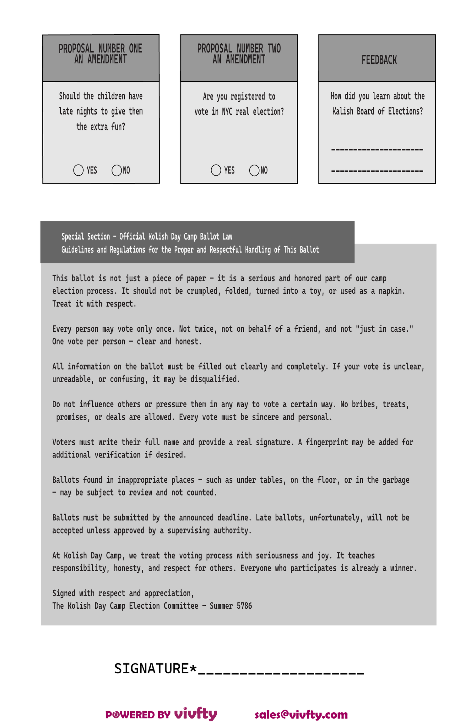 Kalish Day camp ballot