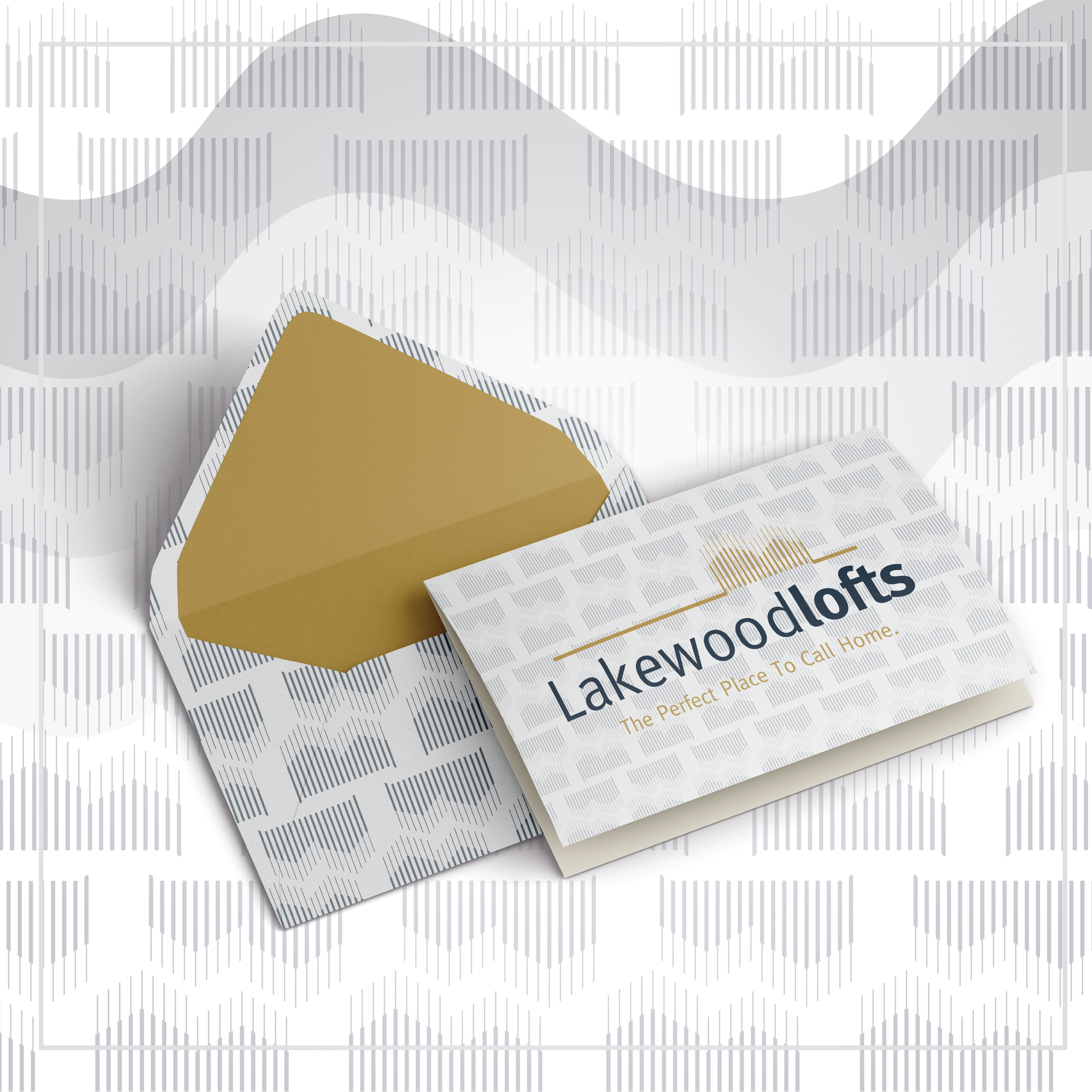 Business card for Lakewoodofts with the slogan 'The Perfect Place To Call Home' on a patterned background. made by vivfty!