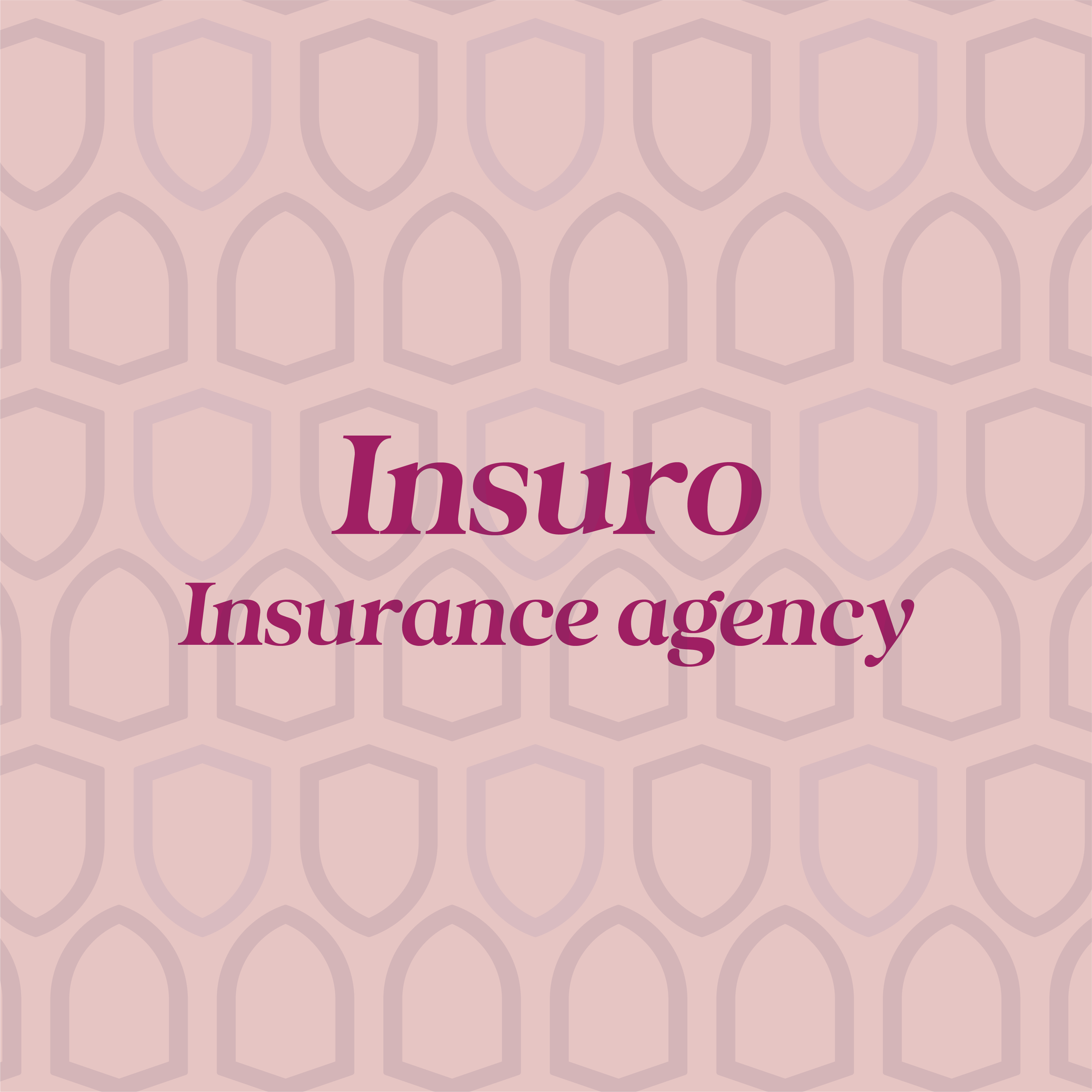 A pink background with a hexagonal pattern featuring the text 'Insuro Insurance agency' in purple font. yes!  built by Vivfty.