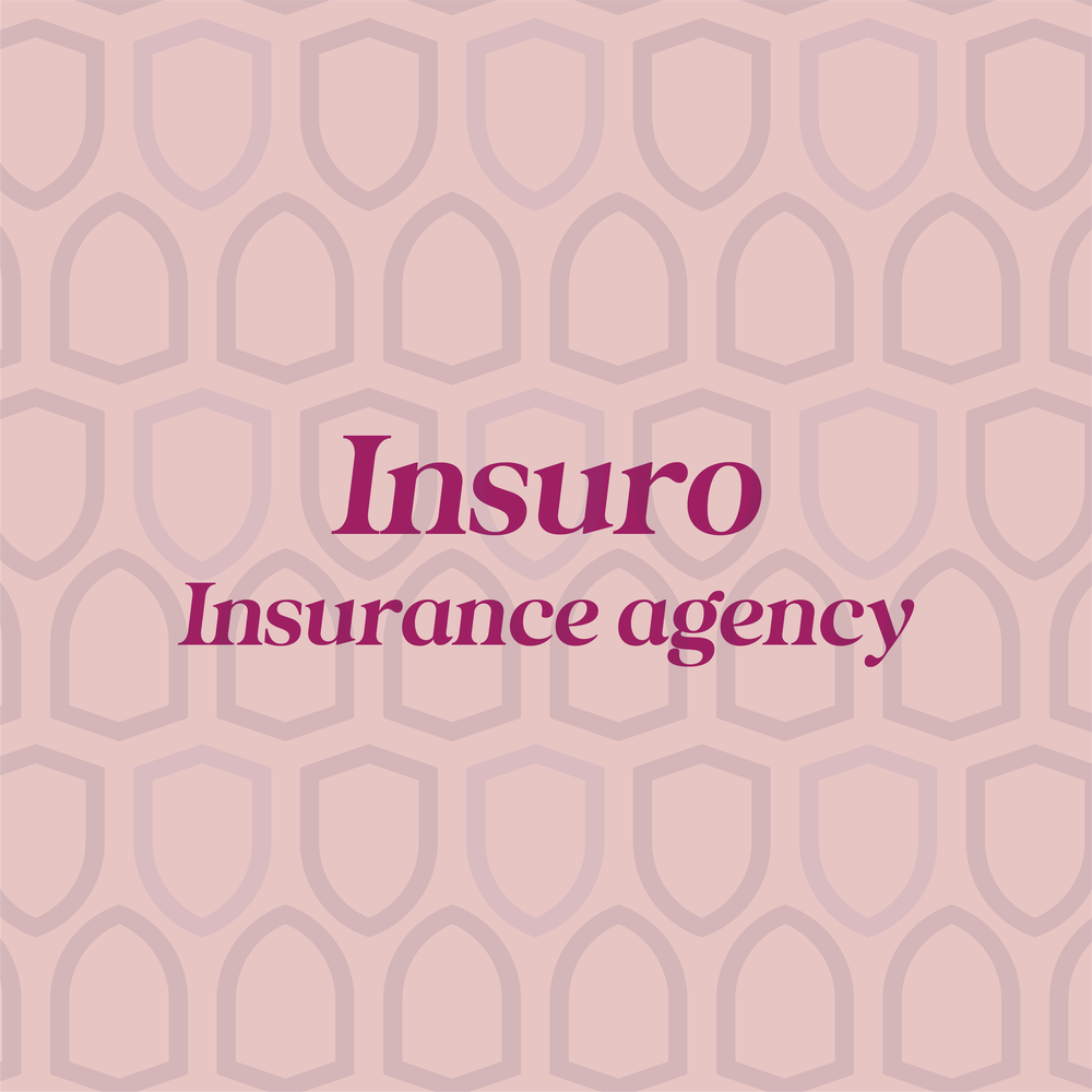 A pink background with a hexagonal pattern featuring the text 'Insuro Insurance agency' in purple font. yes!  built by Vivfty.