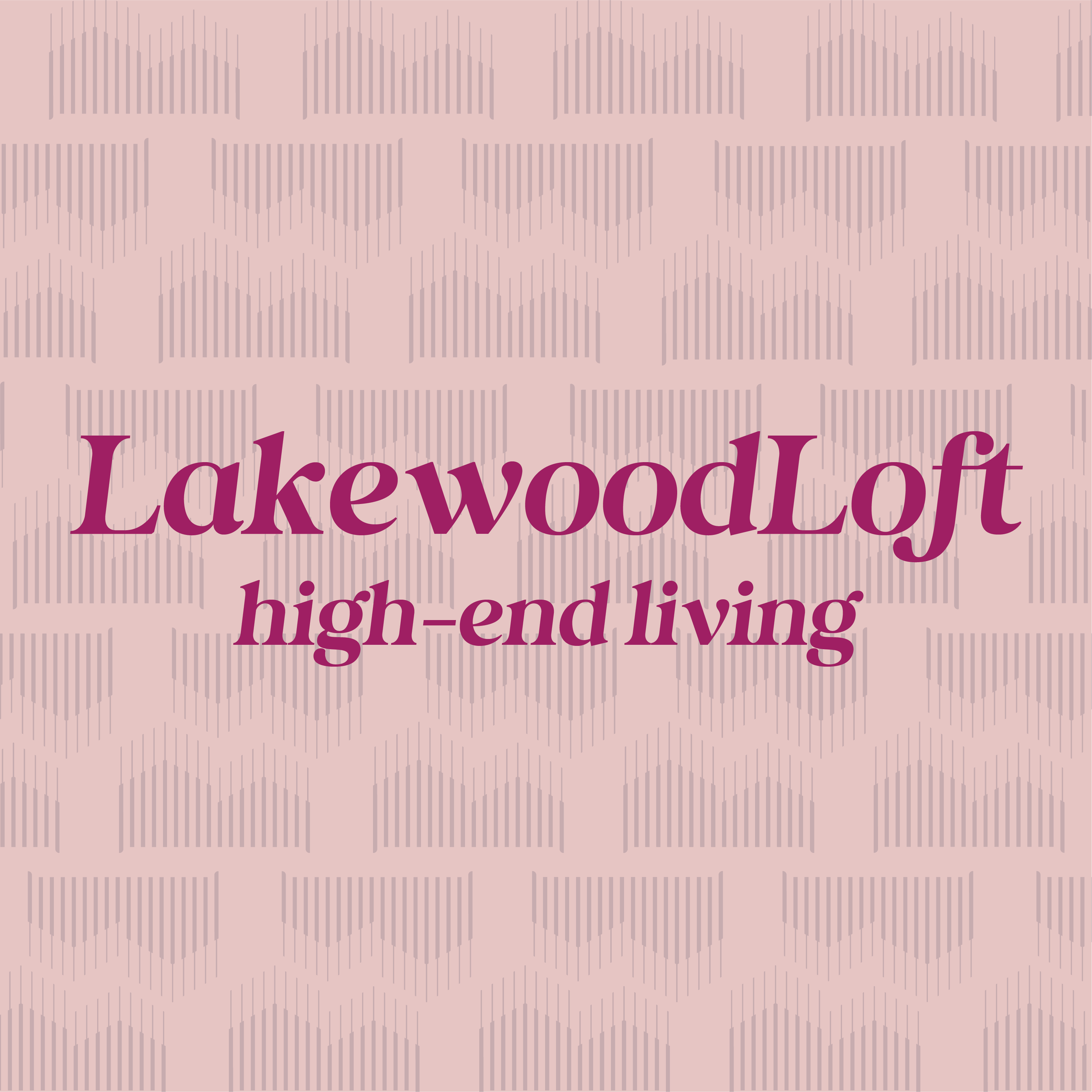 Pink background with a geometric pattern and the text 'LakewoodLoft high-end living' in purple font. yes!  built by Vivfty.