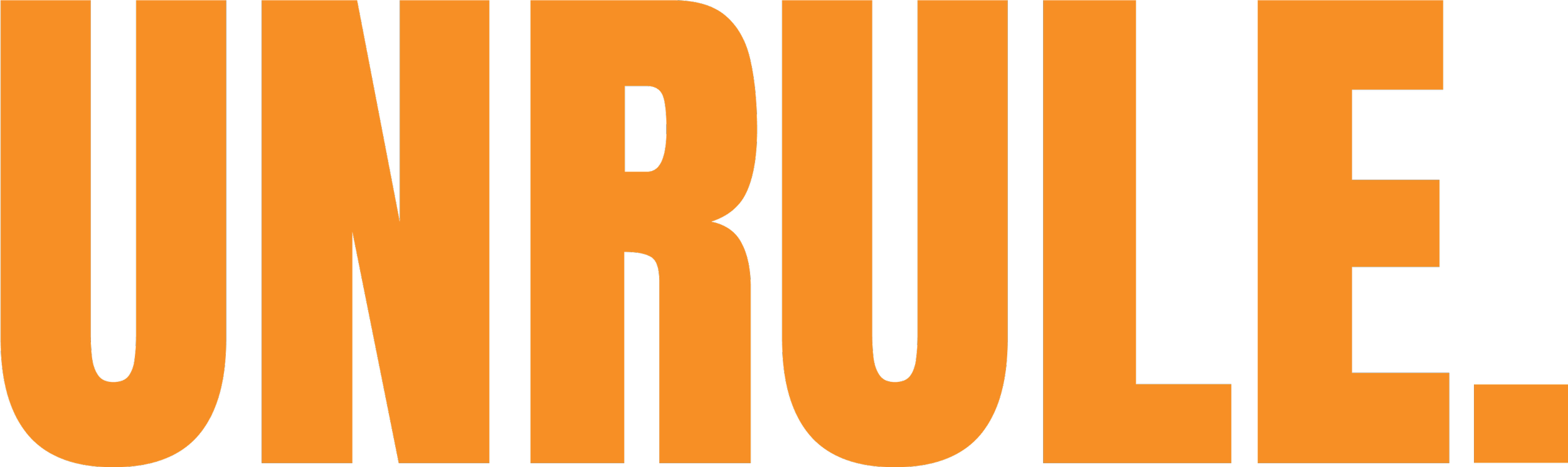 Large orange text spelling 'UNBRIDGE' with black background.